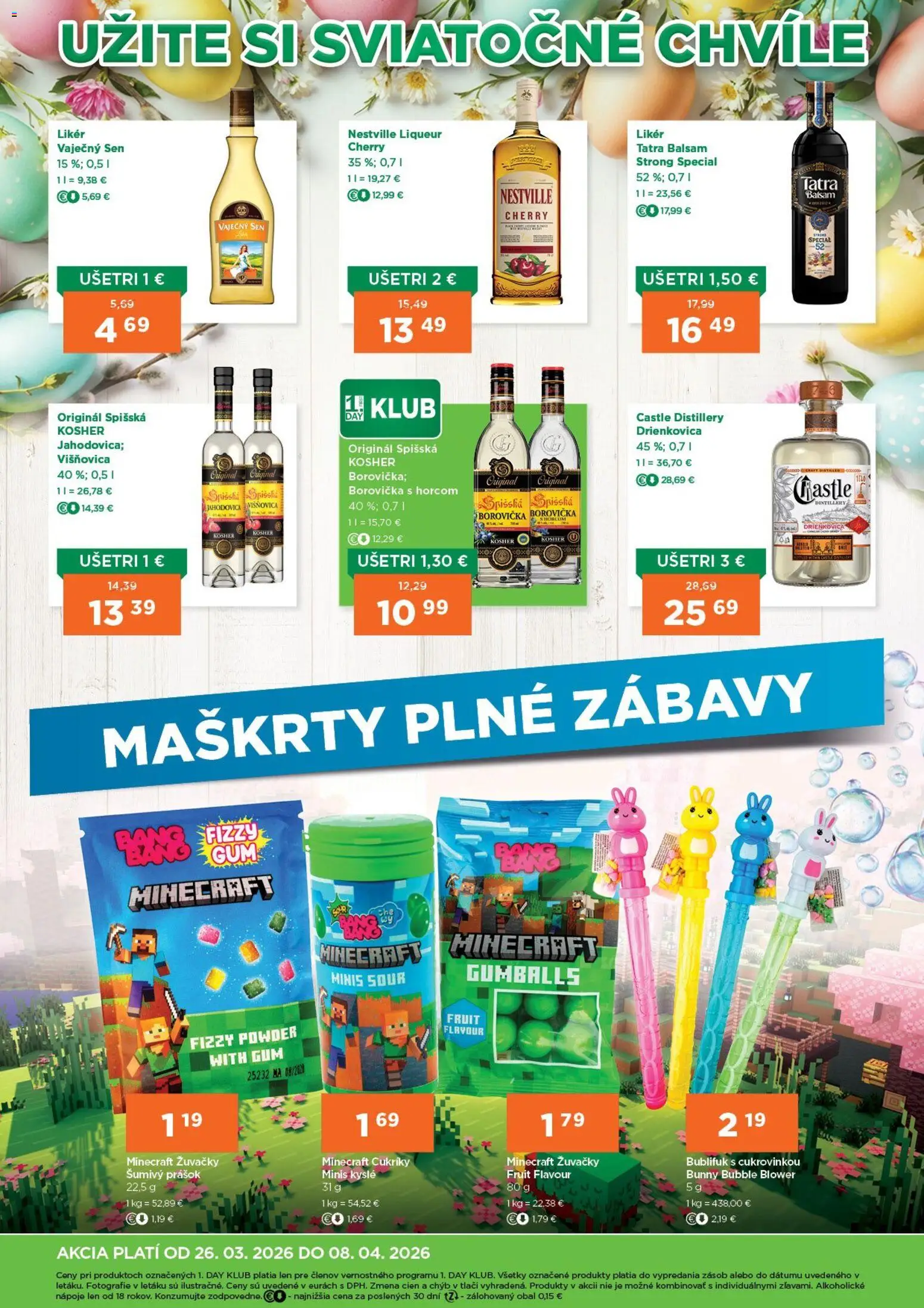 Nové 1day akcie – leták je platný od 26.03.2026 | Strana: 6 | Produkty: Borovička, Cukríky