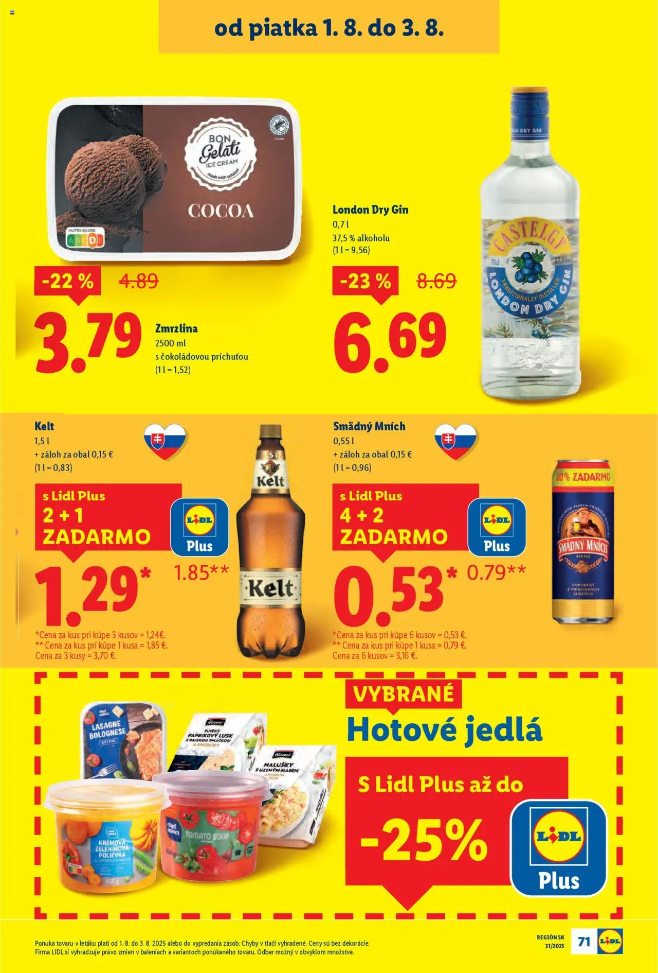 Lidl leták │ platný od 28.07.2025 | Strana: 84 | Produkty: Kelt, Smädný Mních, Gin, Lasagne