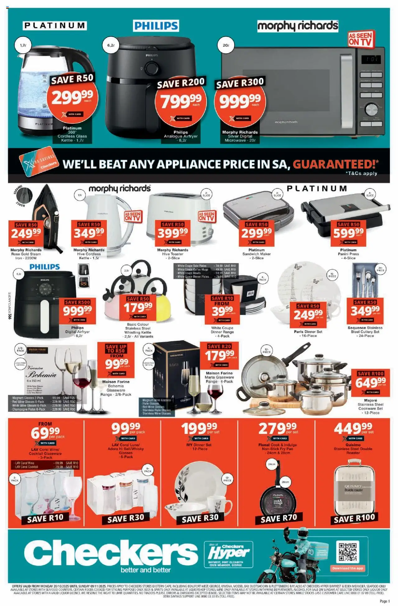 New Checkers catalogue – valid from 20.10.2025 | Page: 1 | Products: Kettle, Sandwich maker, Toaster, Beer