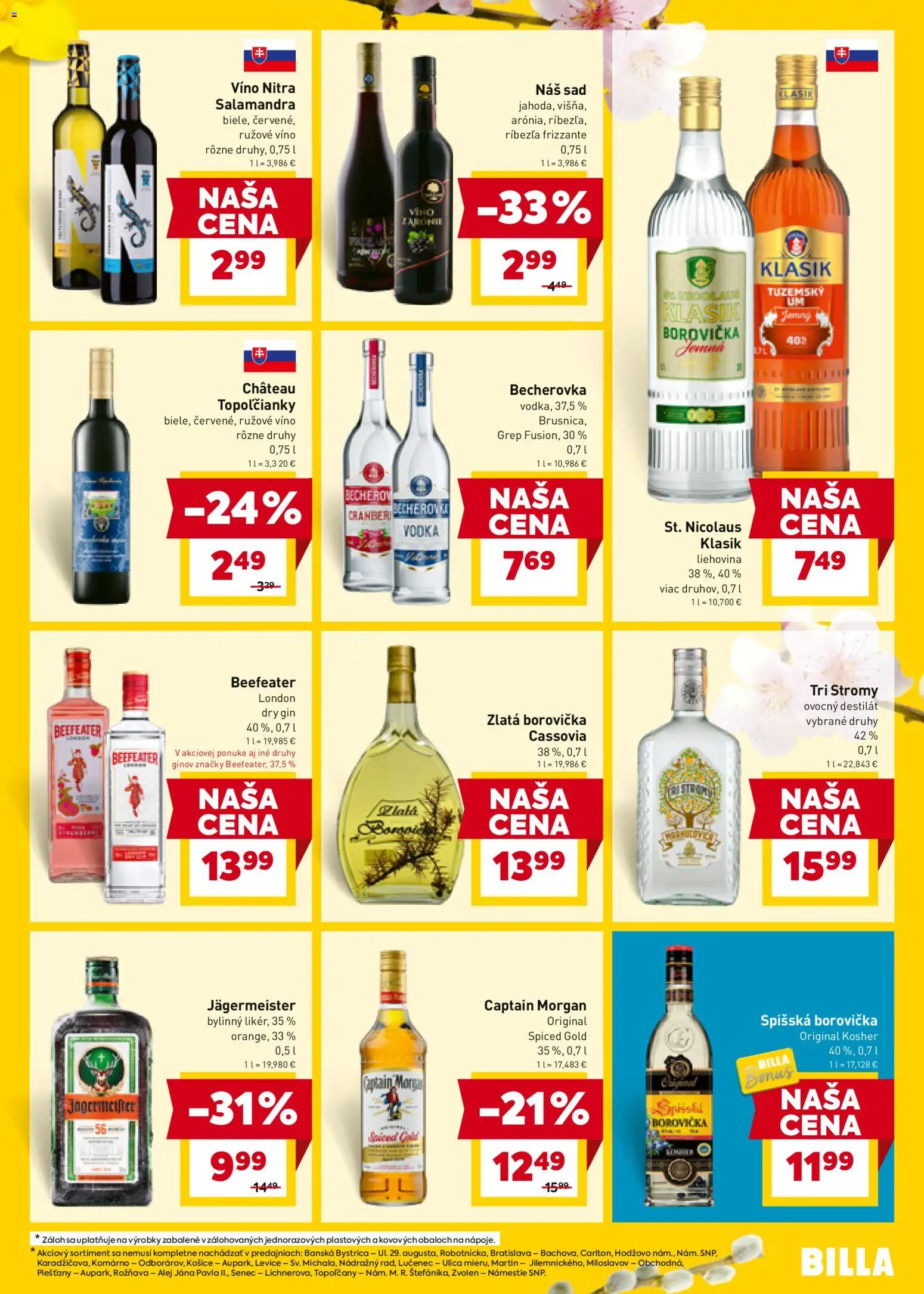 Nové Billa akcie – leták je platný od 18.03.2026 | Strana: 21 | Produkty: Jägermeister, Borovička, Gin, Vodka