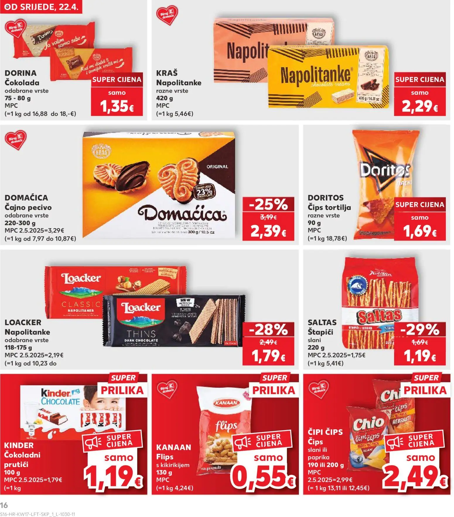Kaufland katalog | vrijedi od 22.04.2026 | Stranica: 16 | Proizvodi: Flips, Čips, Štapići, Pecivo