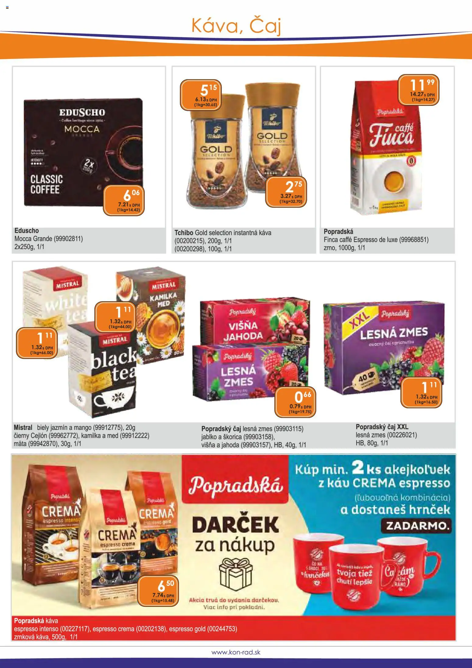 Nové KON - RAD akcie – leták je platný od 01.11.2025 | Strana: 38 | Produkty: Káva, Popradská káva, Čaj, Med