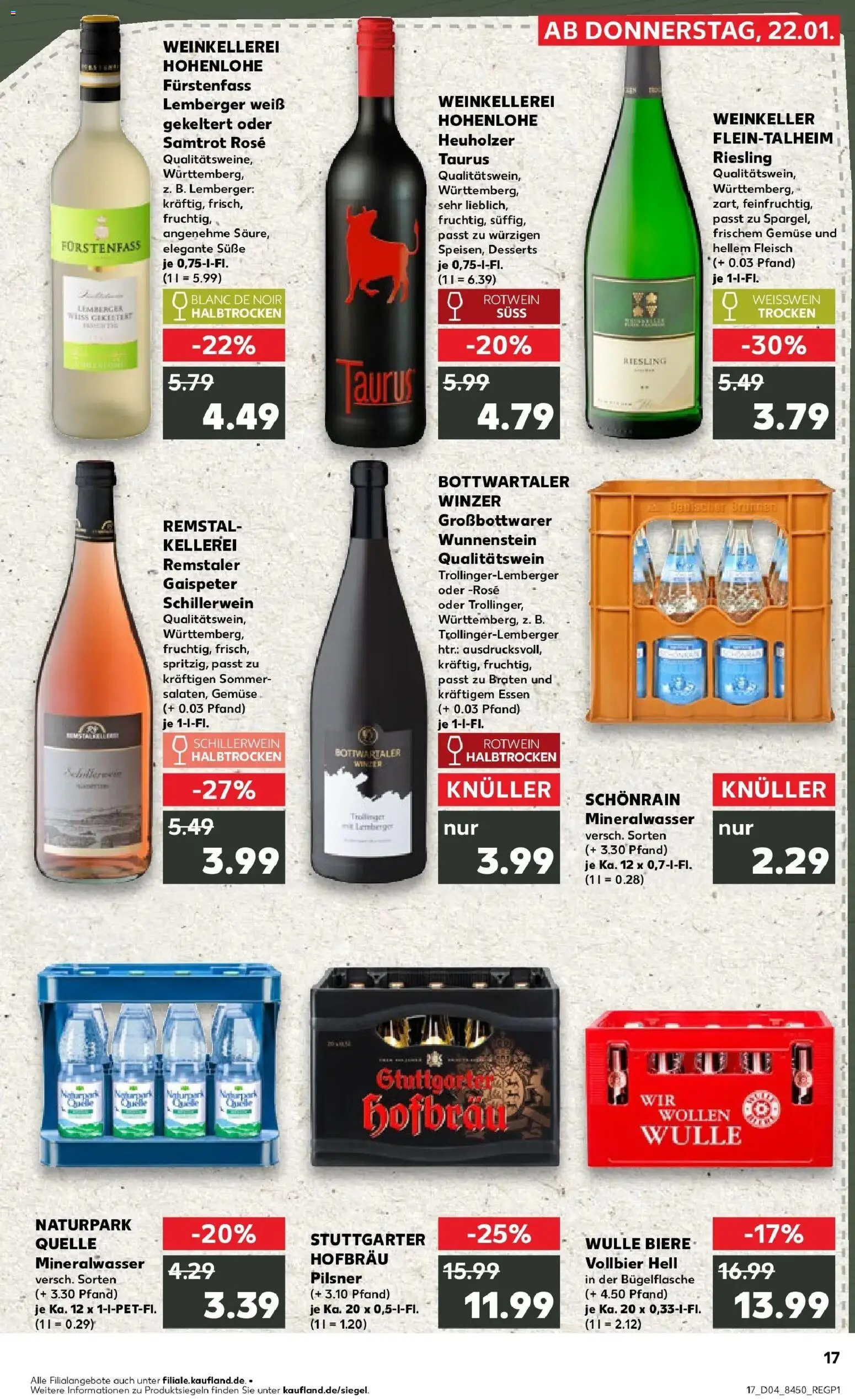 Prospekt Kaufland ab 22.01.2026 » Angebote Online zum Blättern | Seite: 17 | Produkte: Weißwein, Rotwein, Mineralwasser, Gemüse
