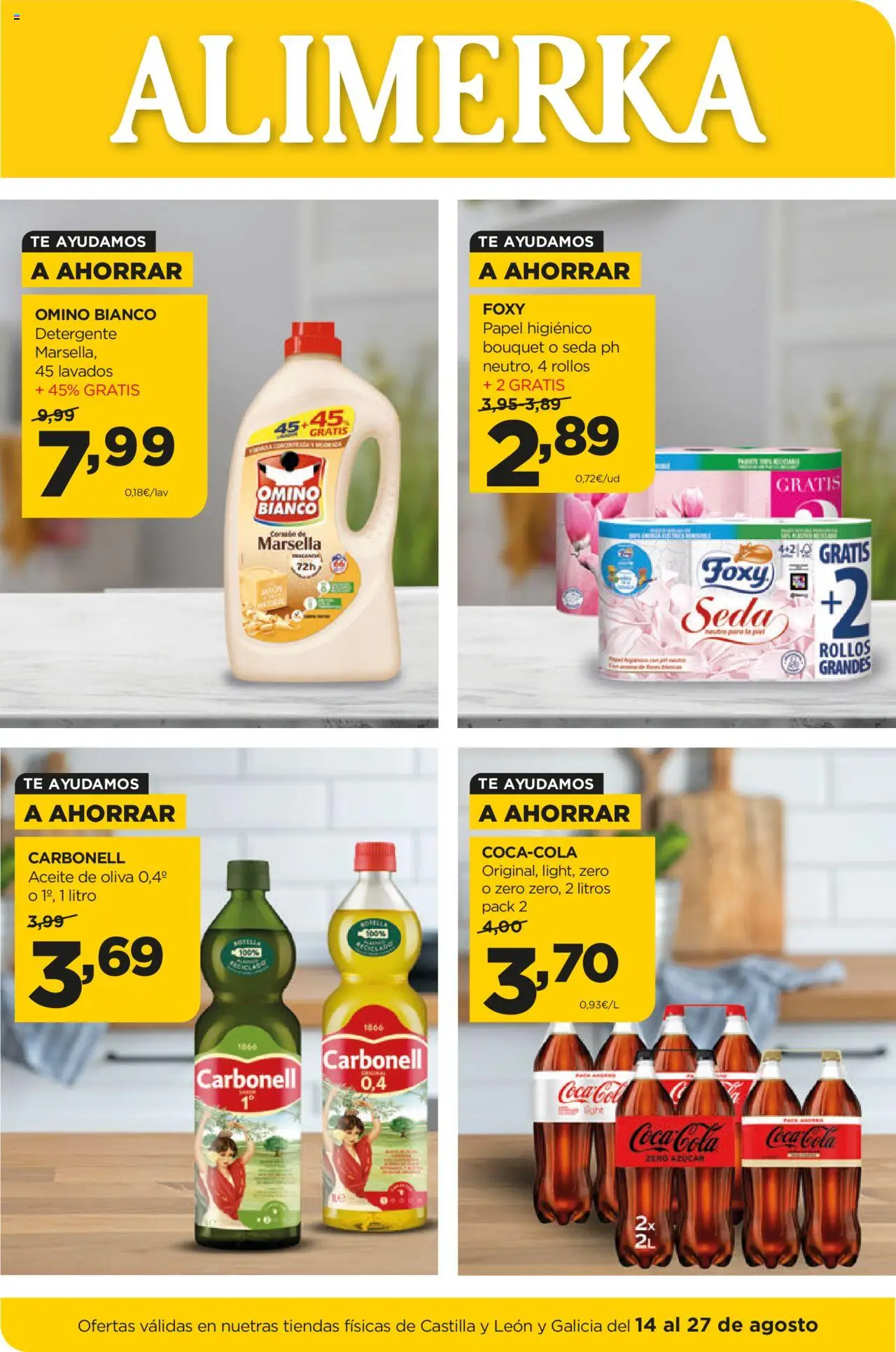 Alimerka folleto Castilla y León │ válido desde el 14.08.2025 | Página: 1 | Productos: Aceite, Papel higienico, Té, Aceite de oliva
