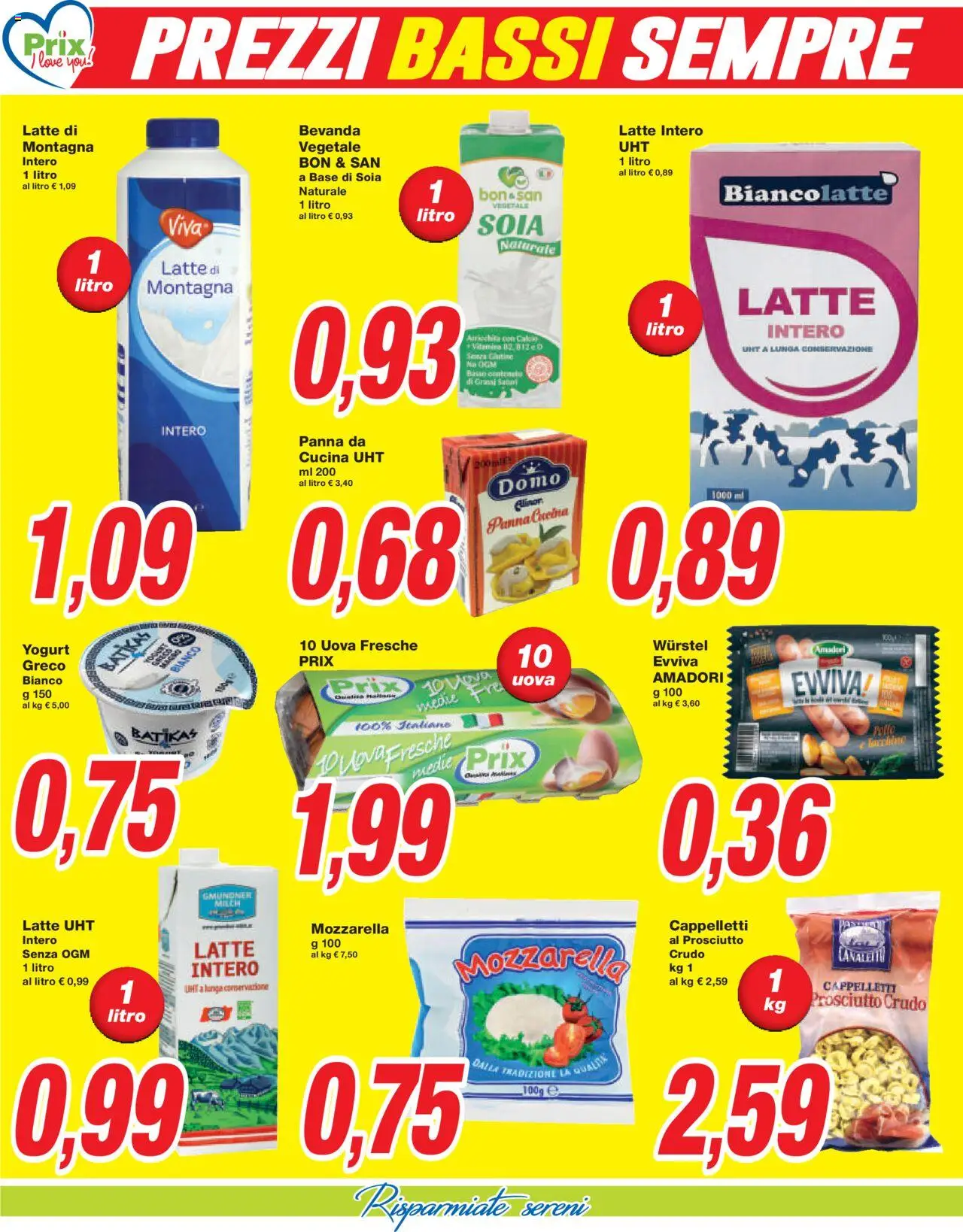 Volantino Prix del 26.09.2025 | Pagina: 2 | Prodotti: Uova, Mozzarella, Latte, Wurstel