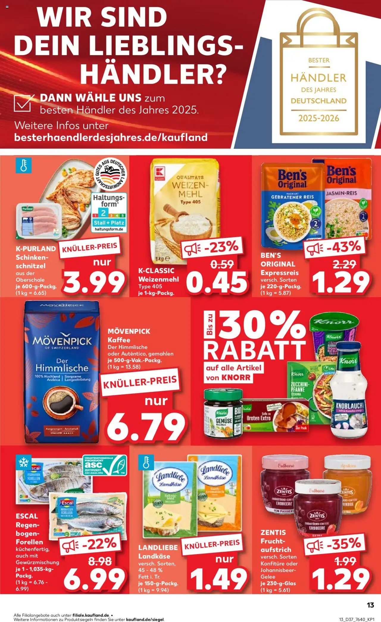 Kaufland prospekt Bremen	 – gültig ab 14.09.2025 | Seite: 13 | Produkte: Mehl, Jasminreis, Knorr, Reis