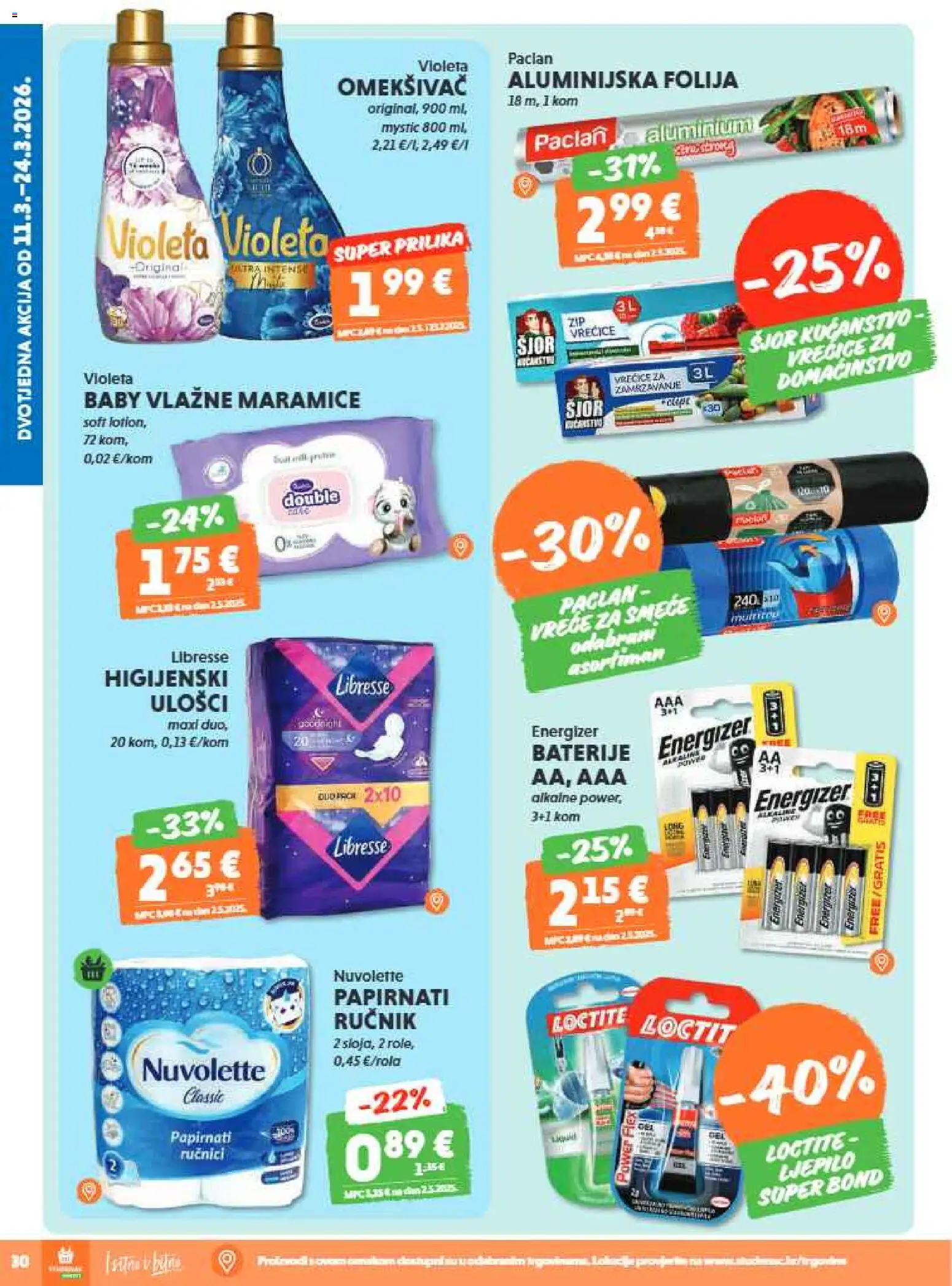 Studenac katalog | vrijedi od 04.03.2026 | Stranica: 30 | Proizvodi: Vlažne maramice, Omekšivač, Baterije, Libresse