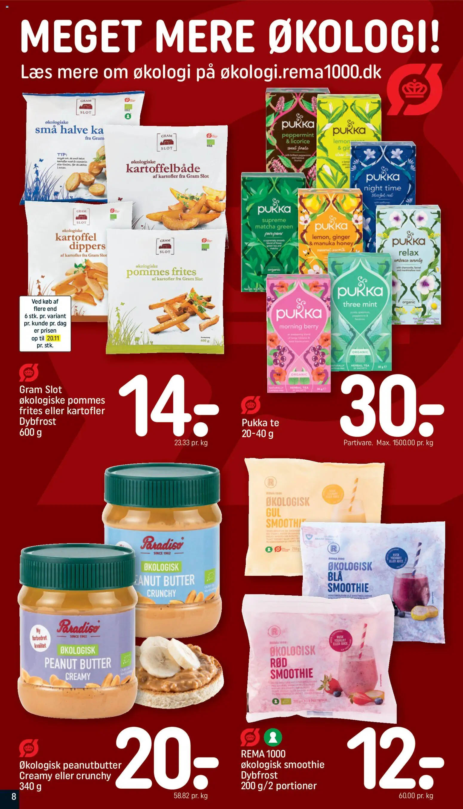 Rema 1000 tilbudsavis – gyldig fra 22.02.2026 | Side: 8 | Produkter: Kartoffelbåde, Pommes frites, Smoothie, Peanutbutter