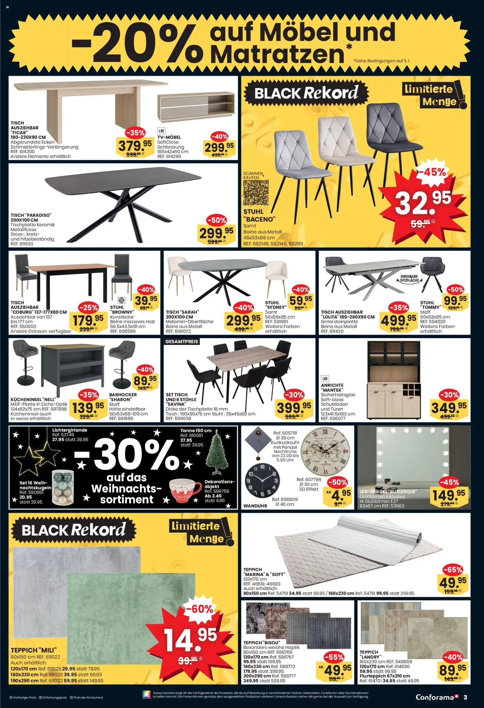 Conforama - Black Friday – gültig ab 03.12.2025 | Seite: 3 | Produkte: Stuhl, Anrichte, Teppich, Uhr