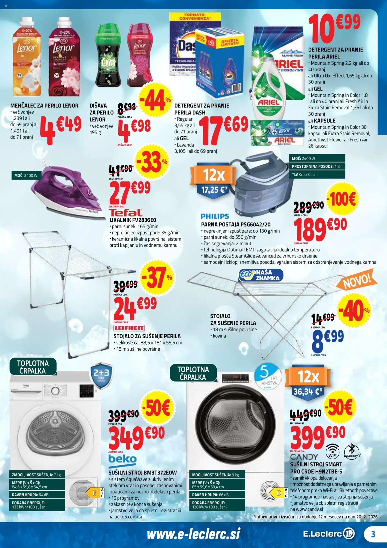 Novi E.leclerc katalog ponudbe – veljaven od 04.03.2026 | Stran: 3 | Izdelki: Črpalka, Likalnik, Mehcalec za perilo, Detergent