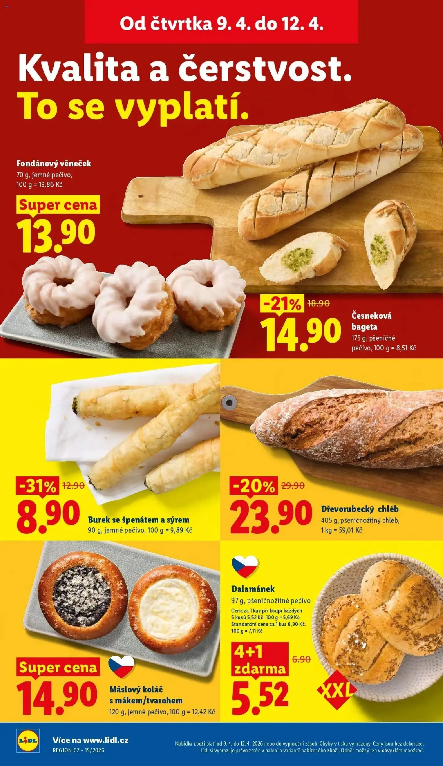 Lidl aktuální leták od 09.04.2026 | Strana: 12 | Produkty: Pečivo, Burek, Bageta, Dalamánek