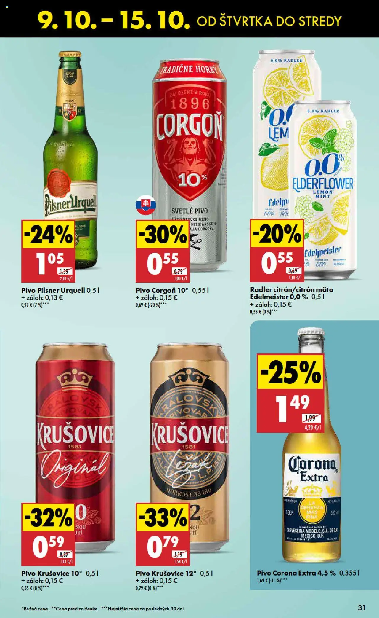 Nové Biedronka akcie – leták je platný od 09.10.2025 | Strana: 31 | Produkty: Pilsner Urquell, Radler, Krušovice, Corgoň