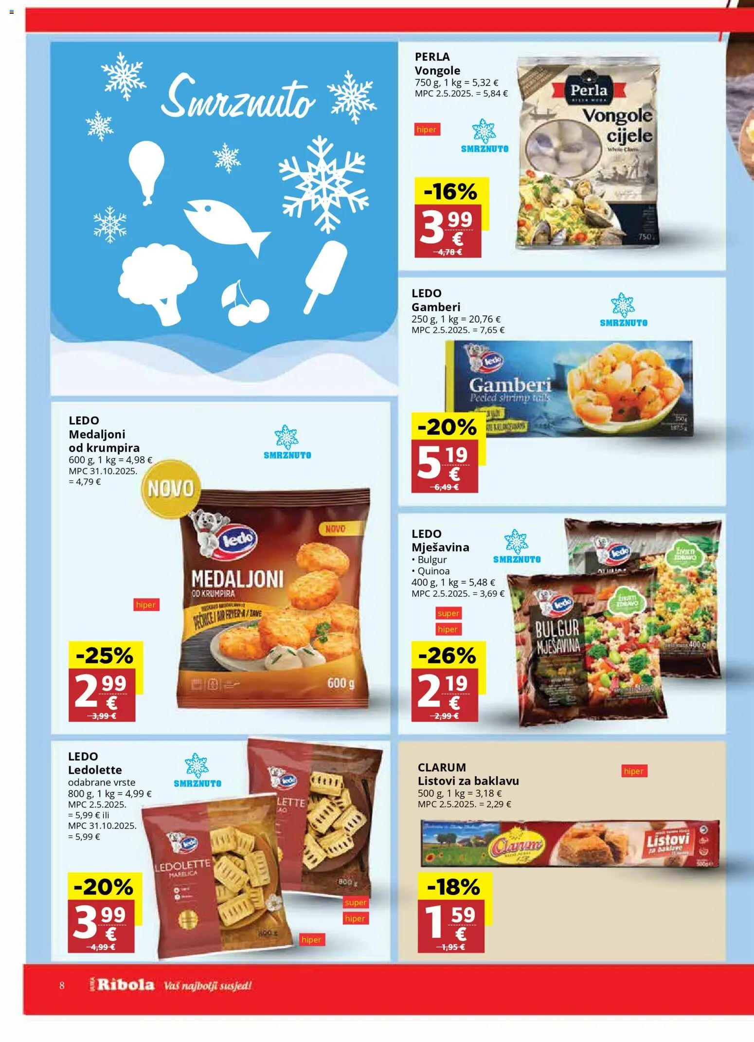 Ribola katalog | vrijedi od 28.01.2026 | Stranica: 8 | Proizvodi: Gamberi, Ledo, Bulgur