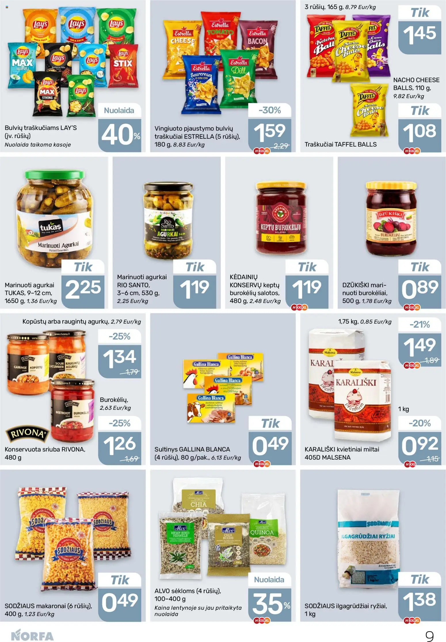 NORFA akcijos nuo 02.04.2026 | Puslapis: 9 | Prekių: Agurkai, Miltai, Ryžiai, Makaronai