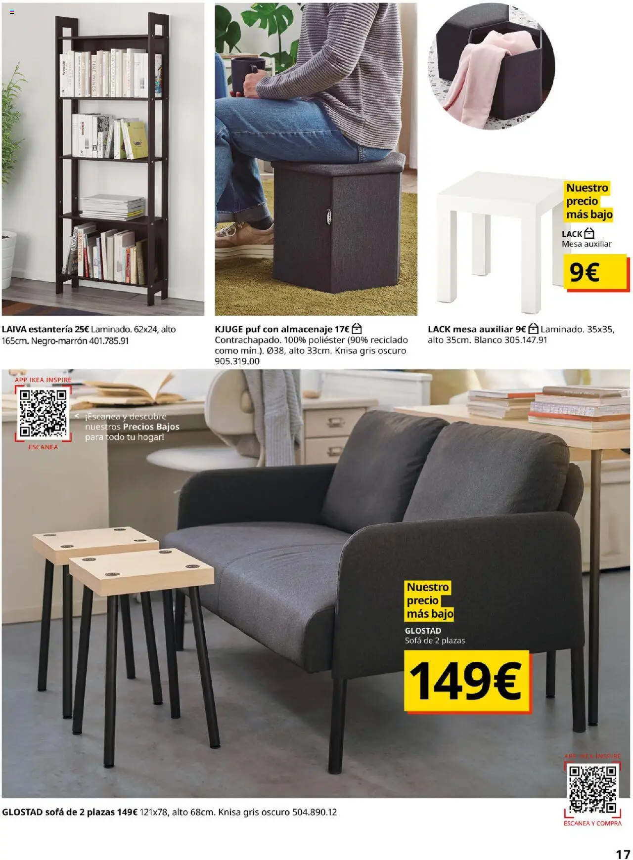 Catálogo IKEA Salones │ válido desde el 17.02.2025 | Página: 17 | Productos: Mesa auxiliar, Almacenaje, Sofá, Mesa