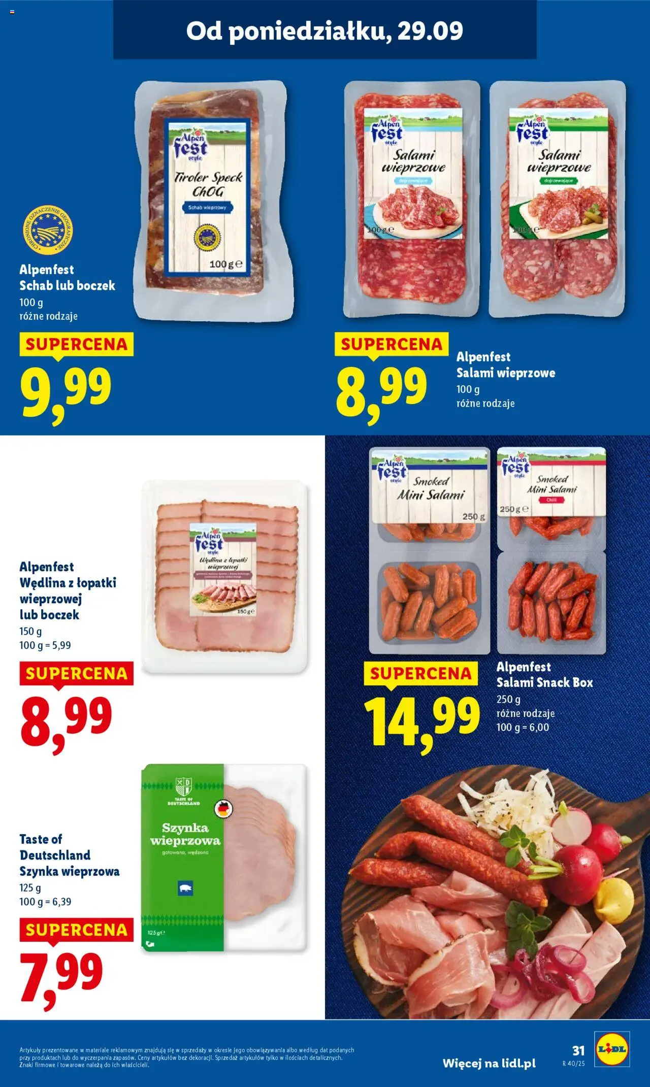 Lidl Gazetka od 29.09.2025 | Strona: 33 | Produkty: Schab, Schab wieprzowy, Boczek, Salami