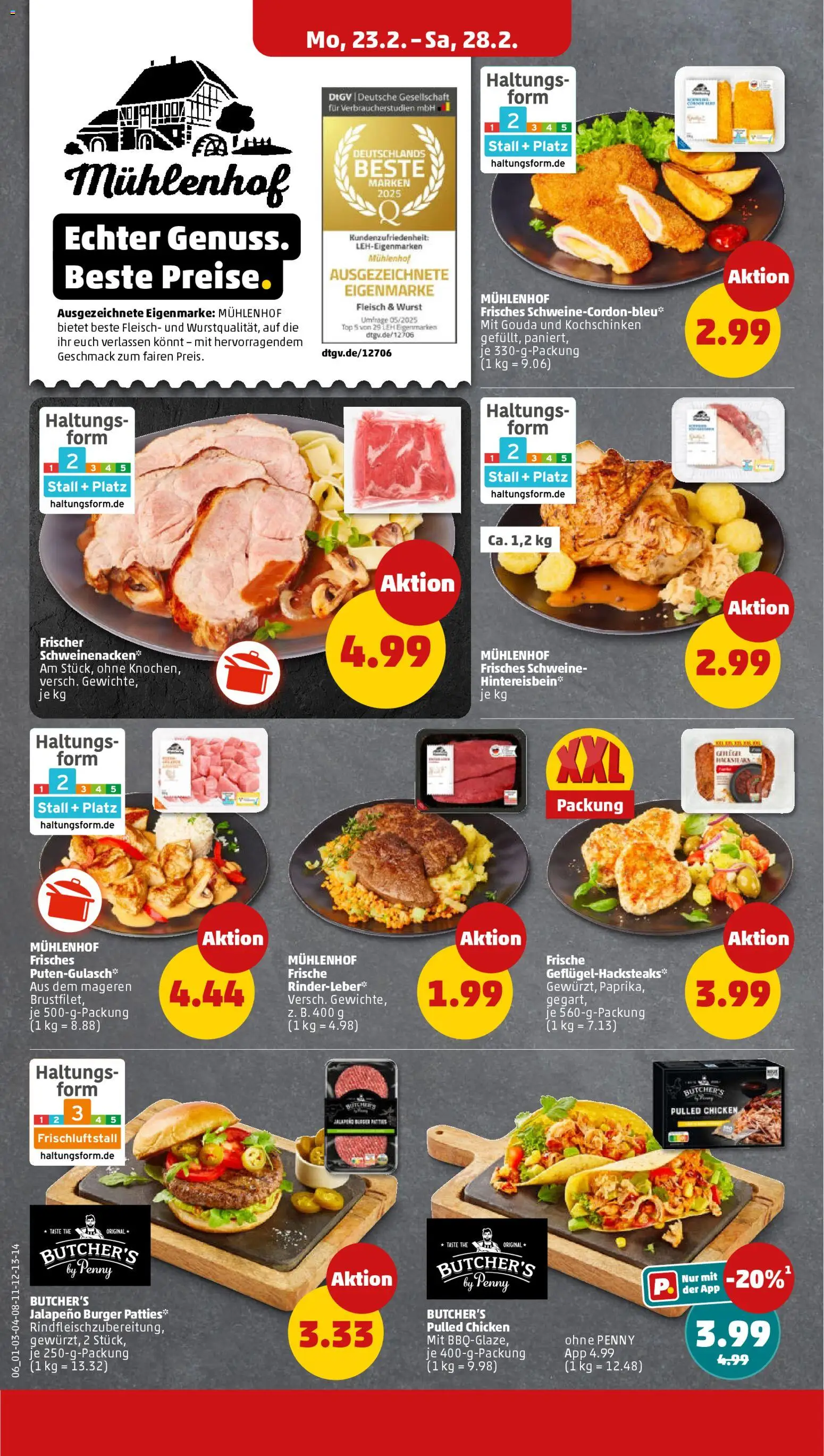 Penny Prospekt 	 – gültig ab 23.02.2026 | Seite: 10 | Produkte: Gouda, Burger, Wurst, Fleisch