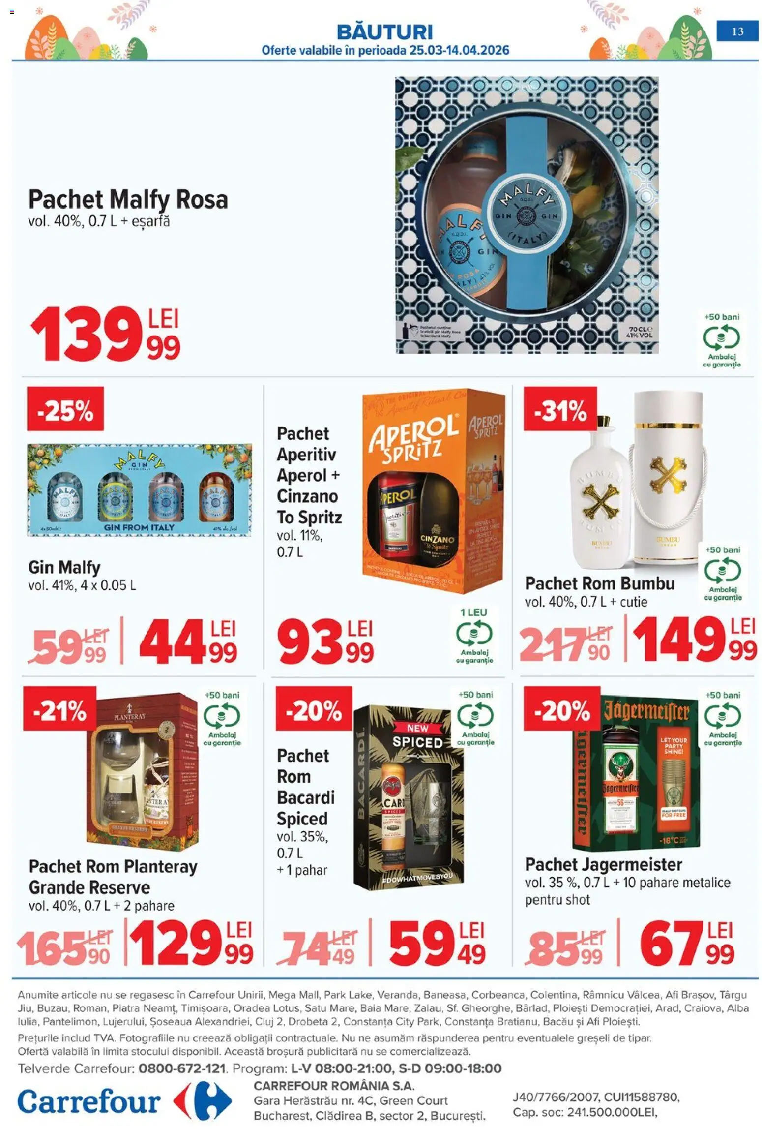 Noul catalog Carrefour – valabil de la 25.03.2026 | Pagină: 13 | Produse: Eșarfă, Pahare, Rom, Aperol