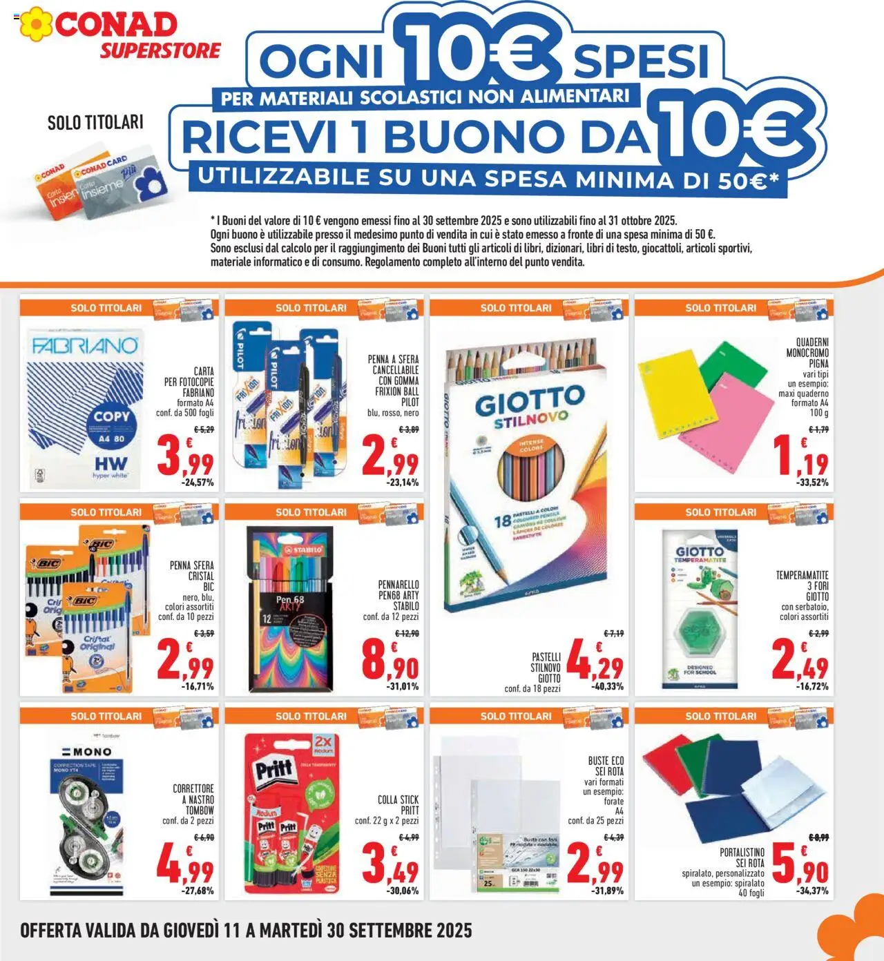 Volantino Conad del 11.09.2025 | Pagina: 19 | Prodotti: Notebook, Colla, Pastelli, Correttore