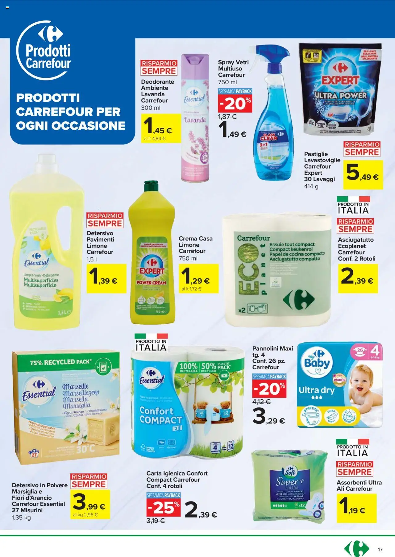 Volantino Carrefour del 21.08.2025 | Pagina: 17 | Prodotti: Pannolini, Carta igienica, Deodorante, Limone