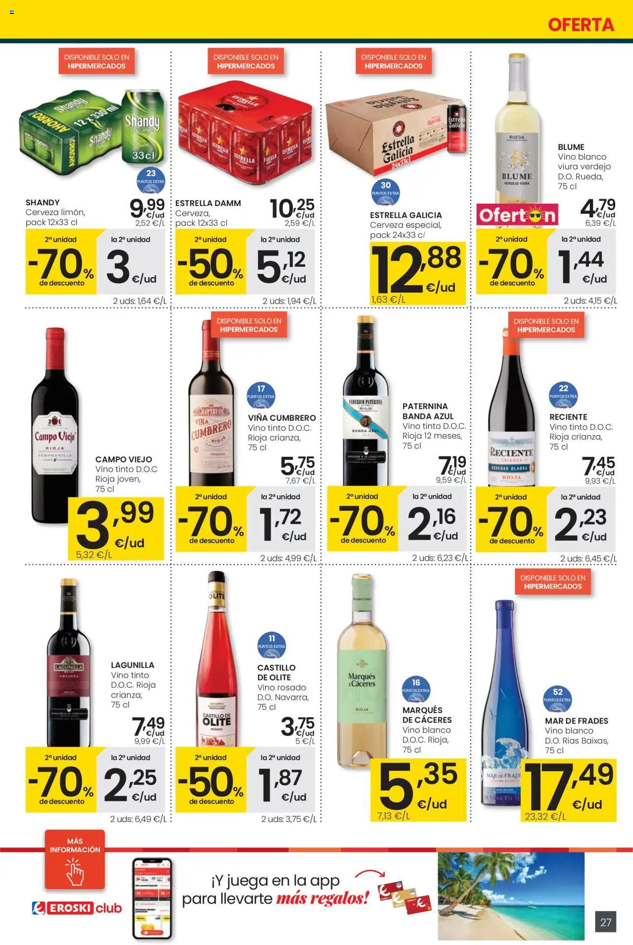 Eroski folleto │ válido desde el 29.05.2025 | Página: 27 | Productos: Vino rosado, Vino, Cerveza, Juega