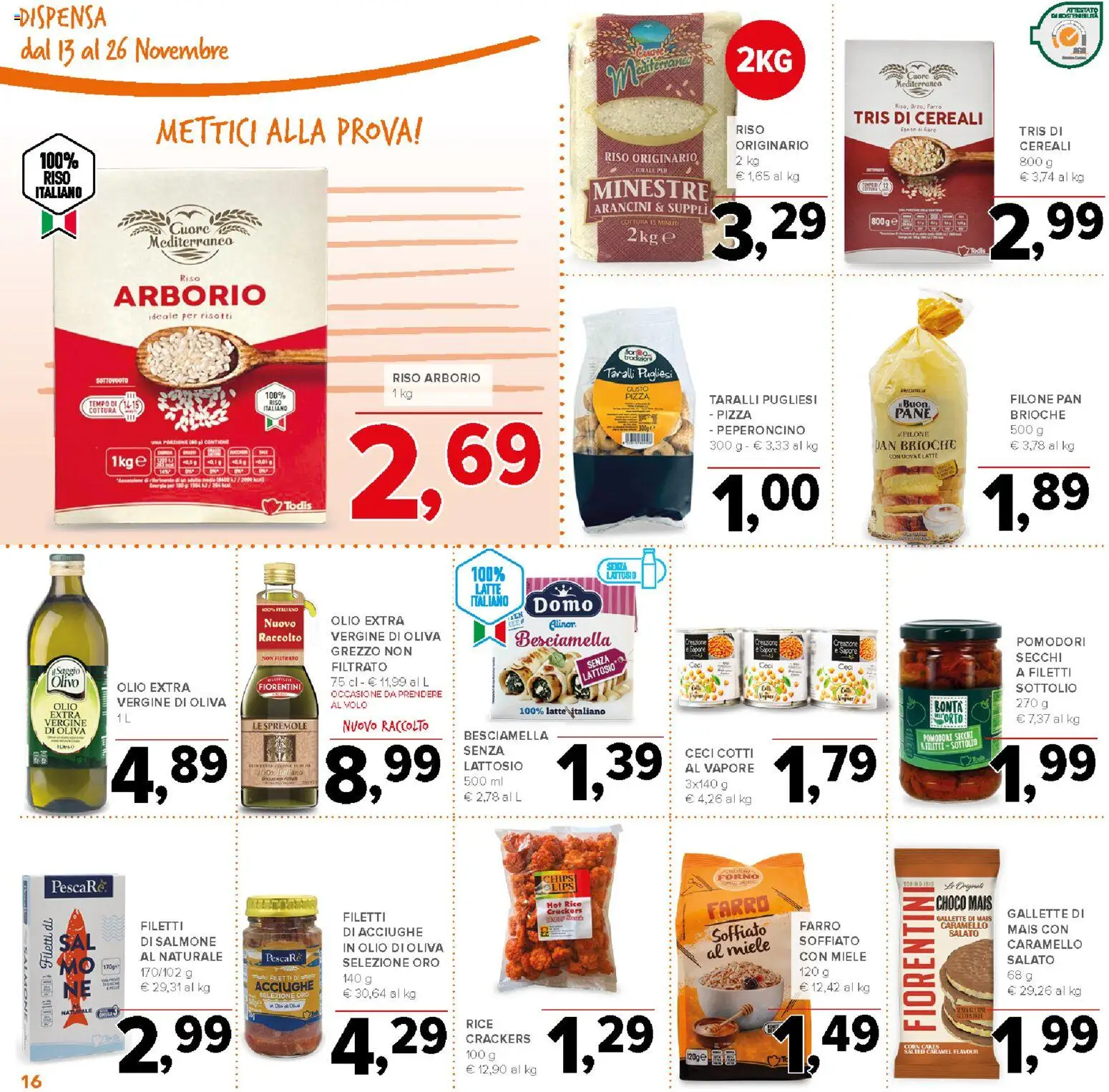 Volantino Todis del 13.11.2025 | Pagina: 16 | Prodotti: Pane, Riso, Gallette, Mais