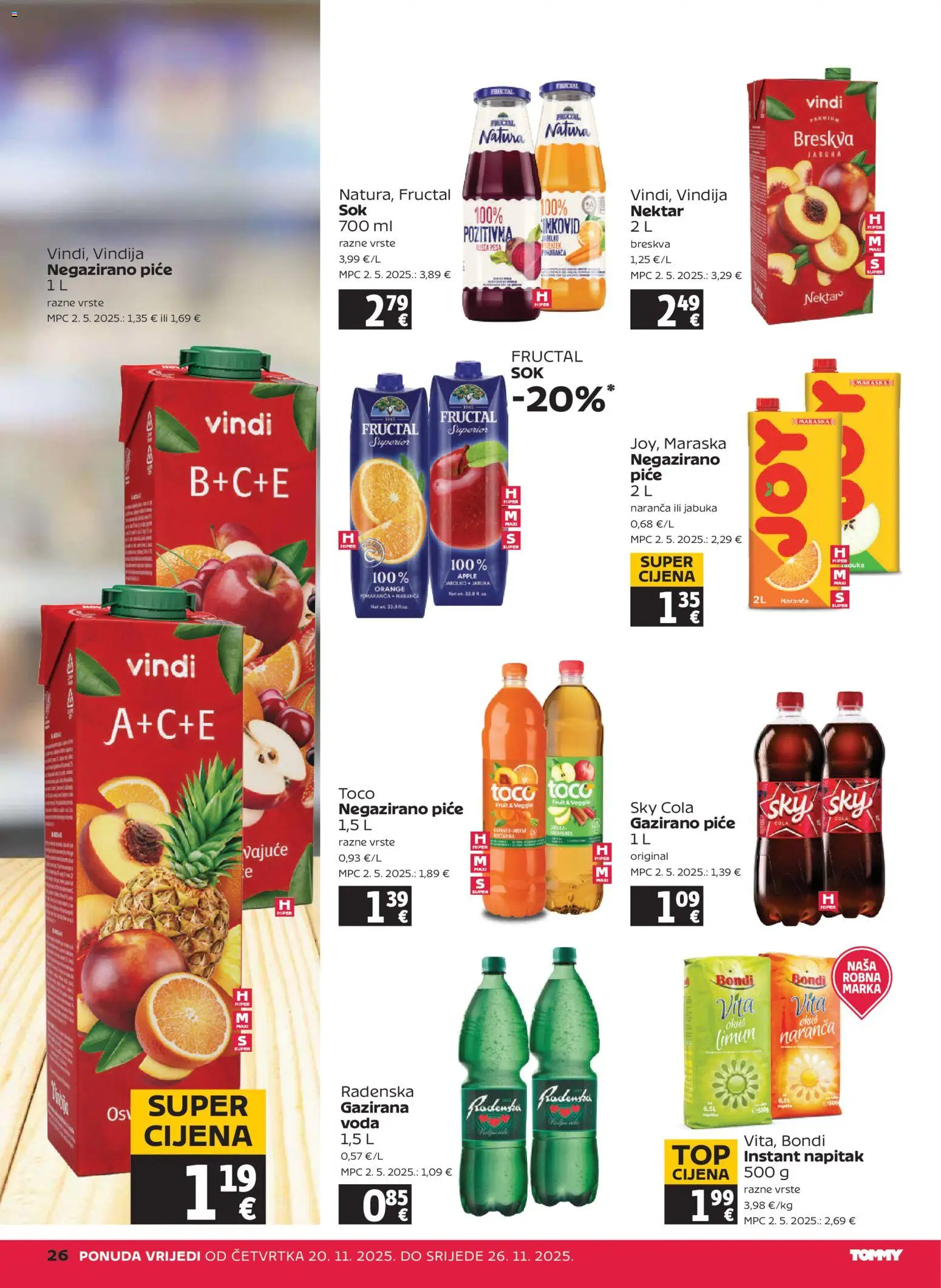 Tommy katalog | vrijedi od 20.11.2025 | Stranica: 26 | Proizvodi: Vindija, Sky Cola, Radenska, Breskva