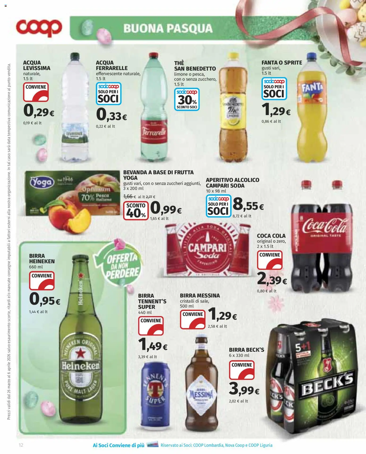 Volantino COOP del 26.03.2026 | Pagina: 12 | Prodotti: Tennent's, Limone, Heineken, Ferrarelle
