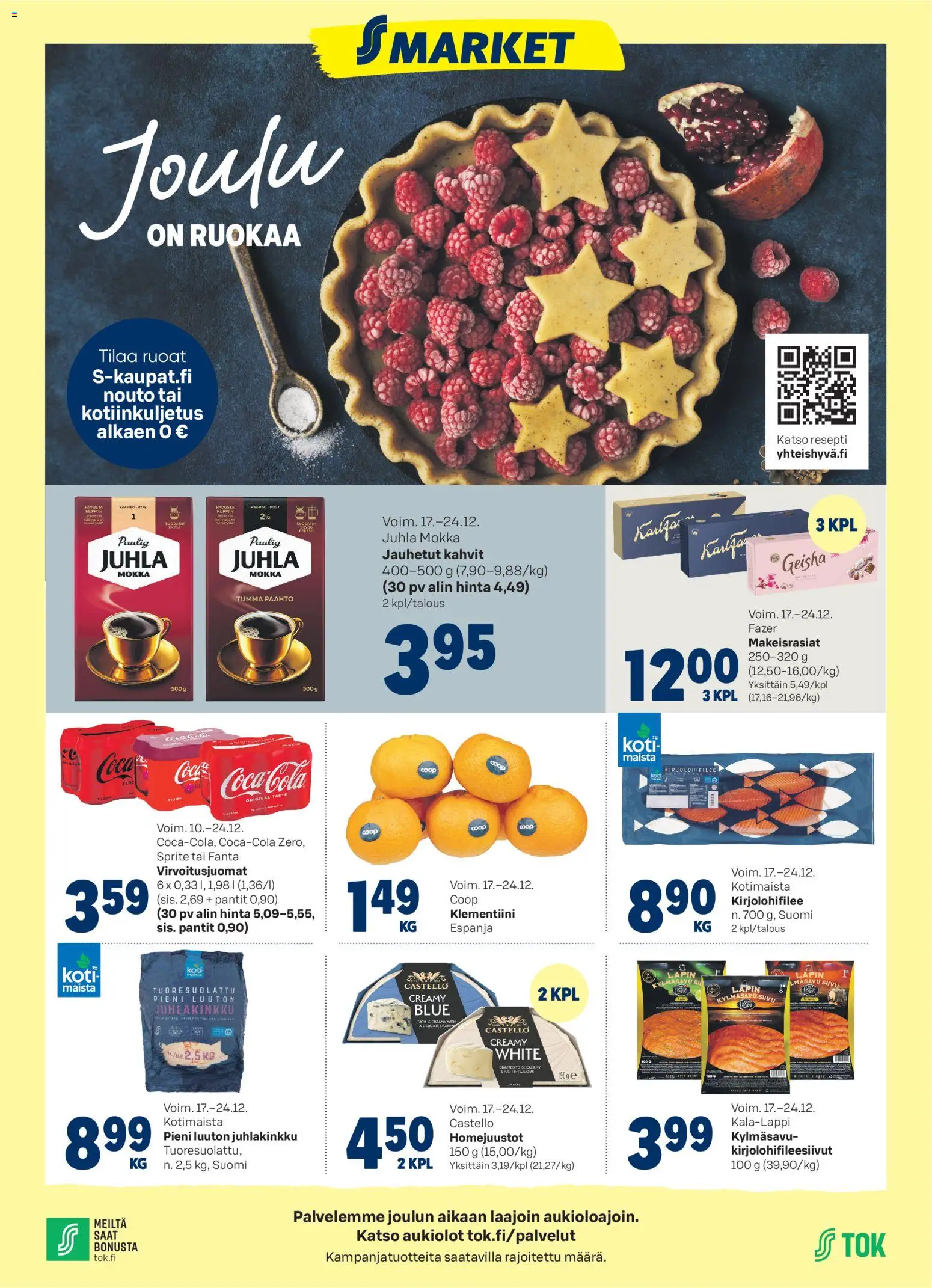 S-market tarjoukset – voimassa 17.12.2025 alkaen | Sivu: 1 | Tuotteet: Juhla Mokka, Virvoitusjuomat, Klementiini, Fanta