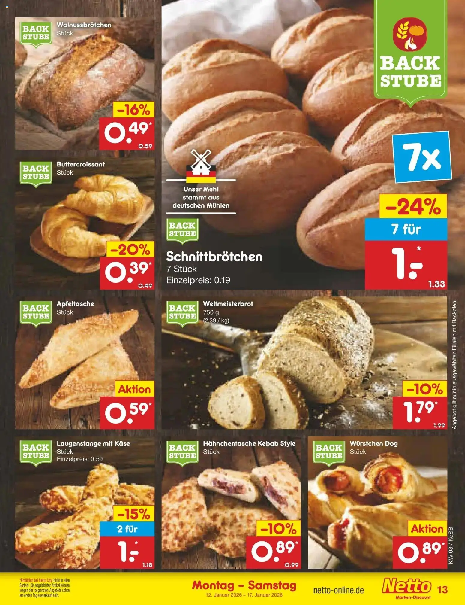 Netto Marken-Discount prospekt Kruft	 – gültig ab 12.01.2026 | Seite: 13 | Produkte: Mehl, Käse