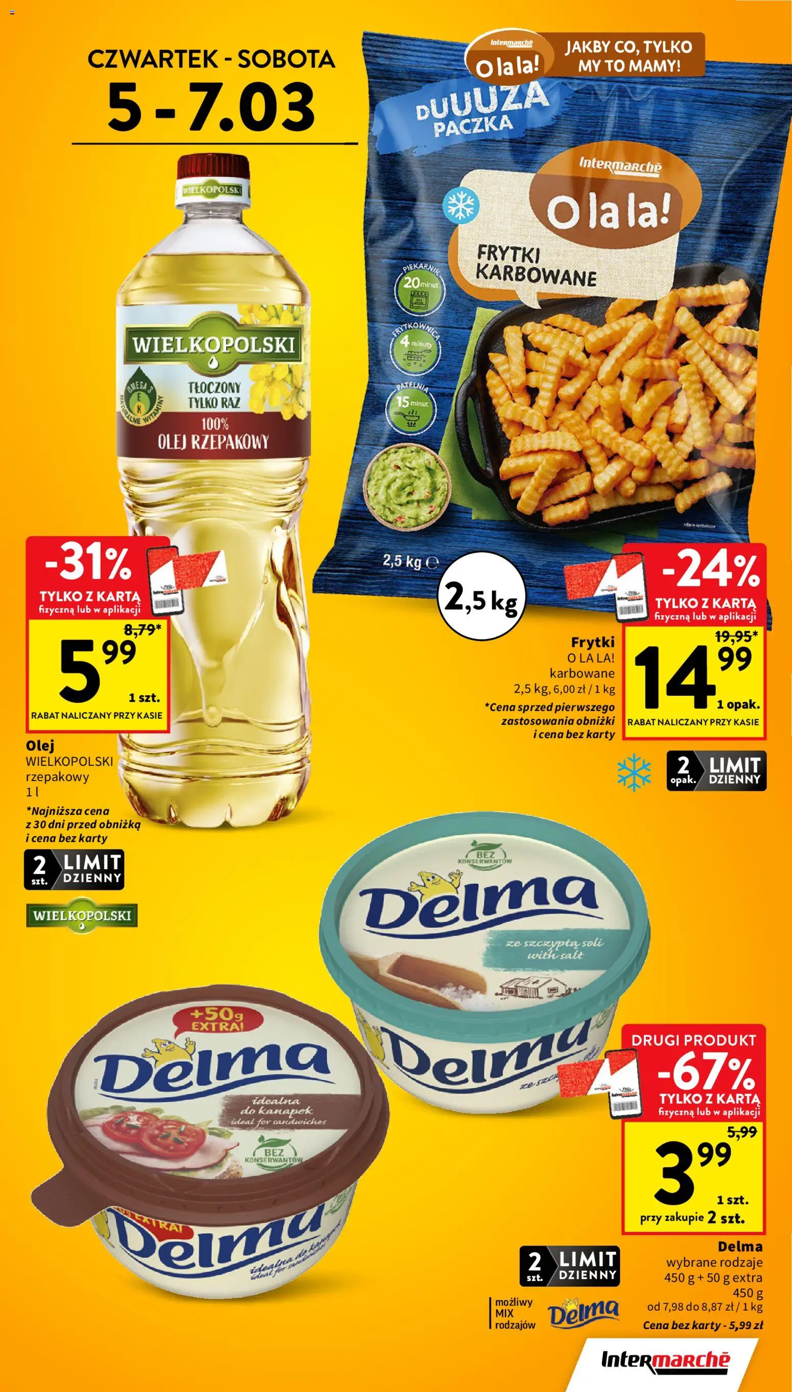Intermarche gazetka od 05.03.2026 | Strona: 3 | Produkty: Karta, Olej rzepakowy, Olej, Frytki