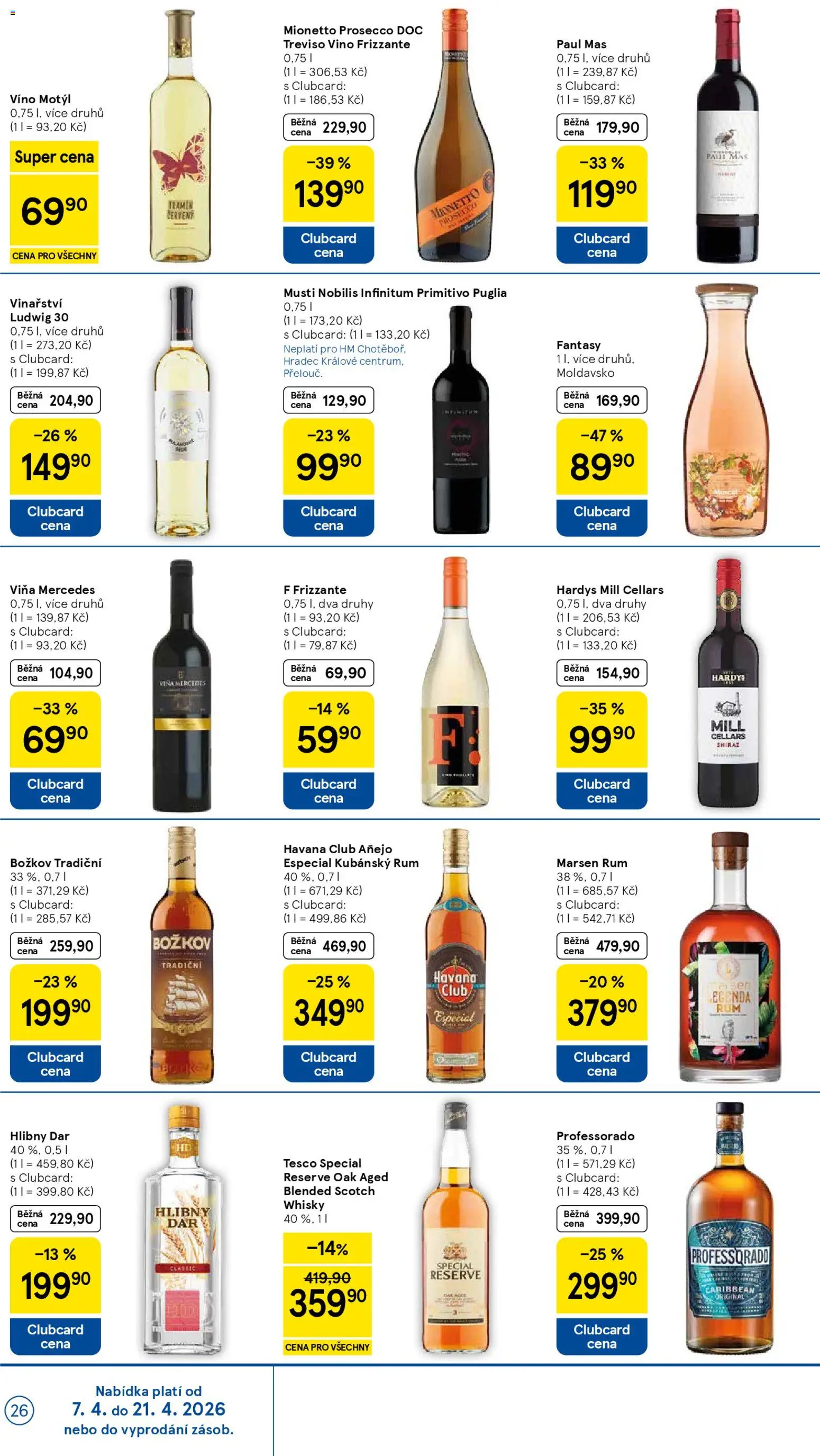 Tesco leták - Hypermarket od 07.04.2026 | Strana: 26 | Produkty: Prosecco, Mionetto, Havana club, Božkov