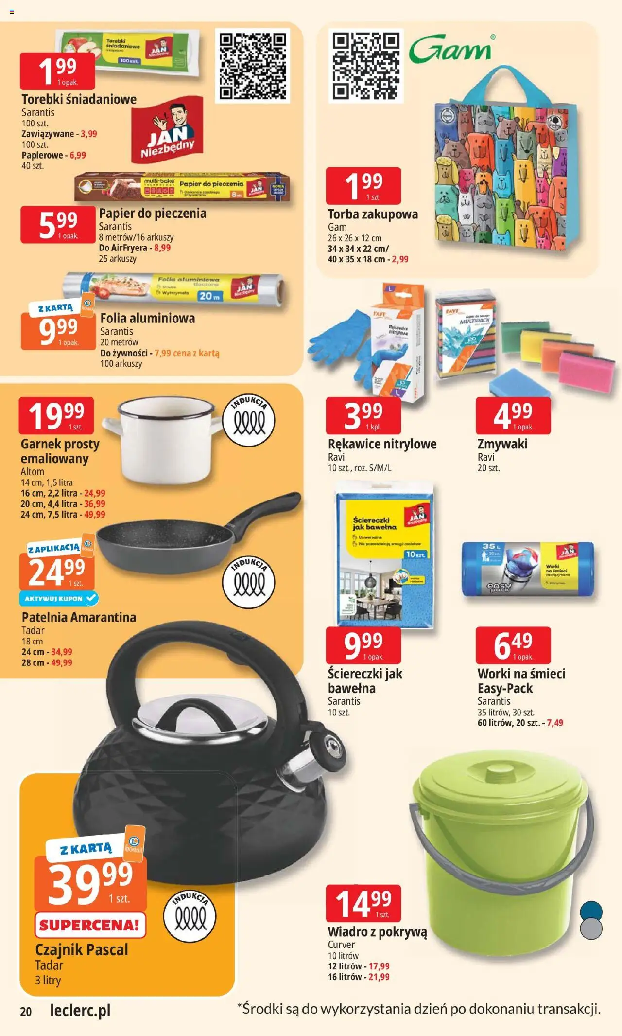 E.Leclerc Gazetka - Elbląg od 05.08.2025 | Strona: 20 | Produkty: Torba, Czajnik, Papier do pieczenia, Patelnia