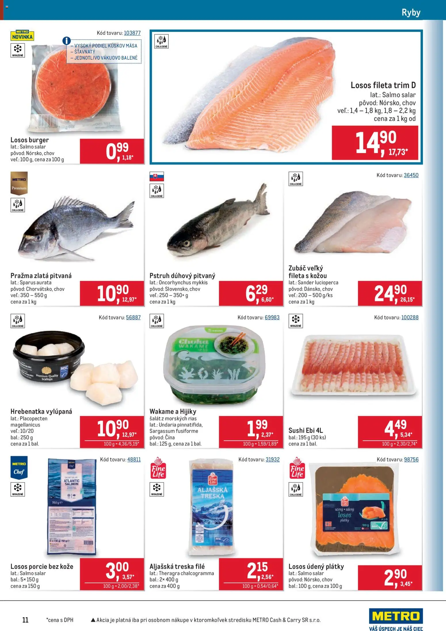 Nové Metro akcie – leták je platný od 22.10.2025 | Strana: 11 | Produkty: Pstruh, Šalát, Sushi, Treska