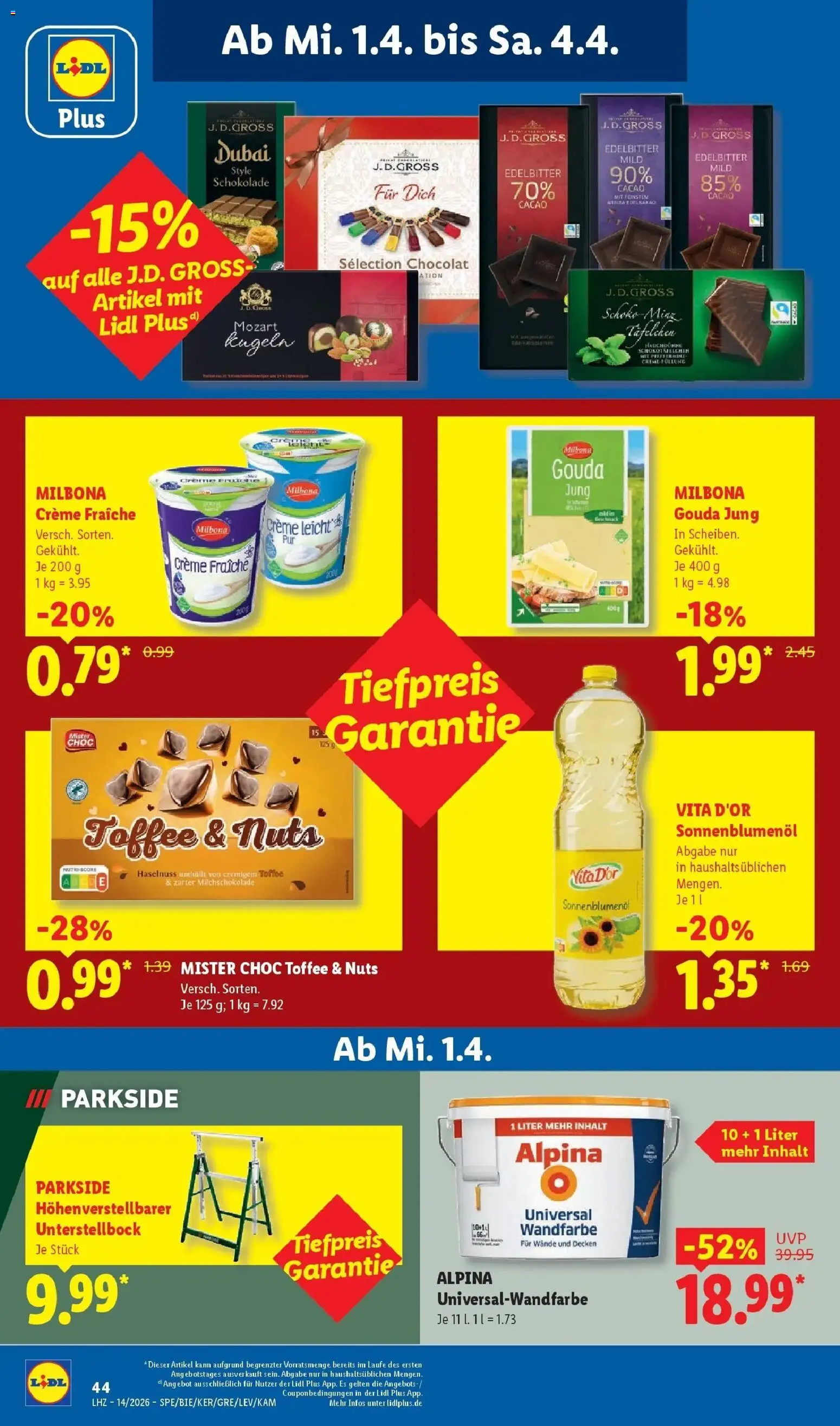 Lidl Prospekt Mühlacker – gültig ab 30.03.2026 | Seite: 68 | Produkte: Schokolade, Sonnenblumenol, Gouda, Wandfarbe