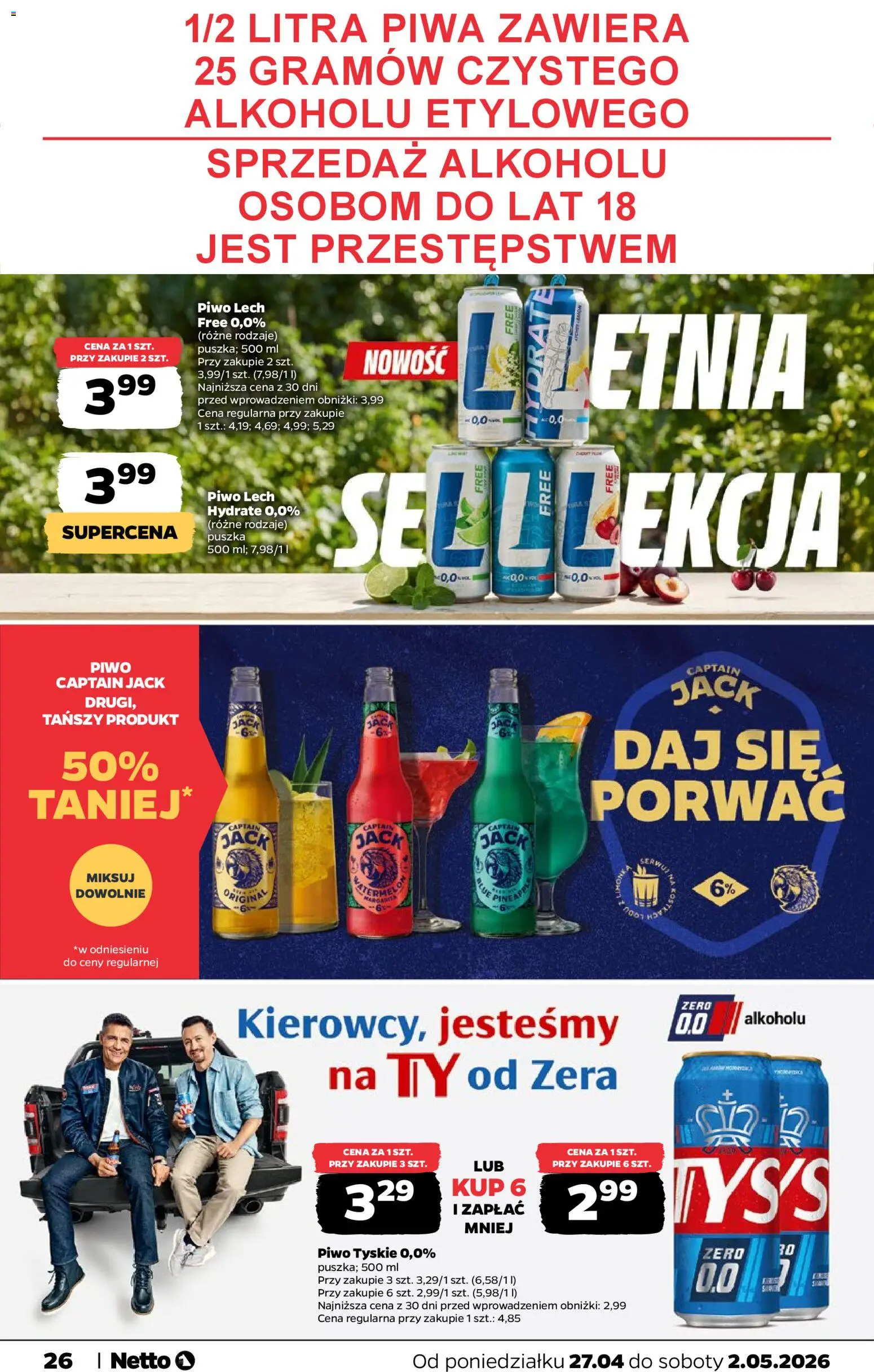 Netto gazetka od poniedziałku spożywcza od 27.04.2026 | Strona: 26 | Produkty: Tyskie, Piwo