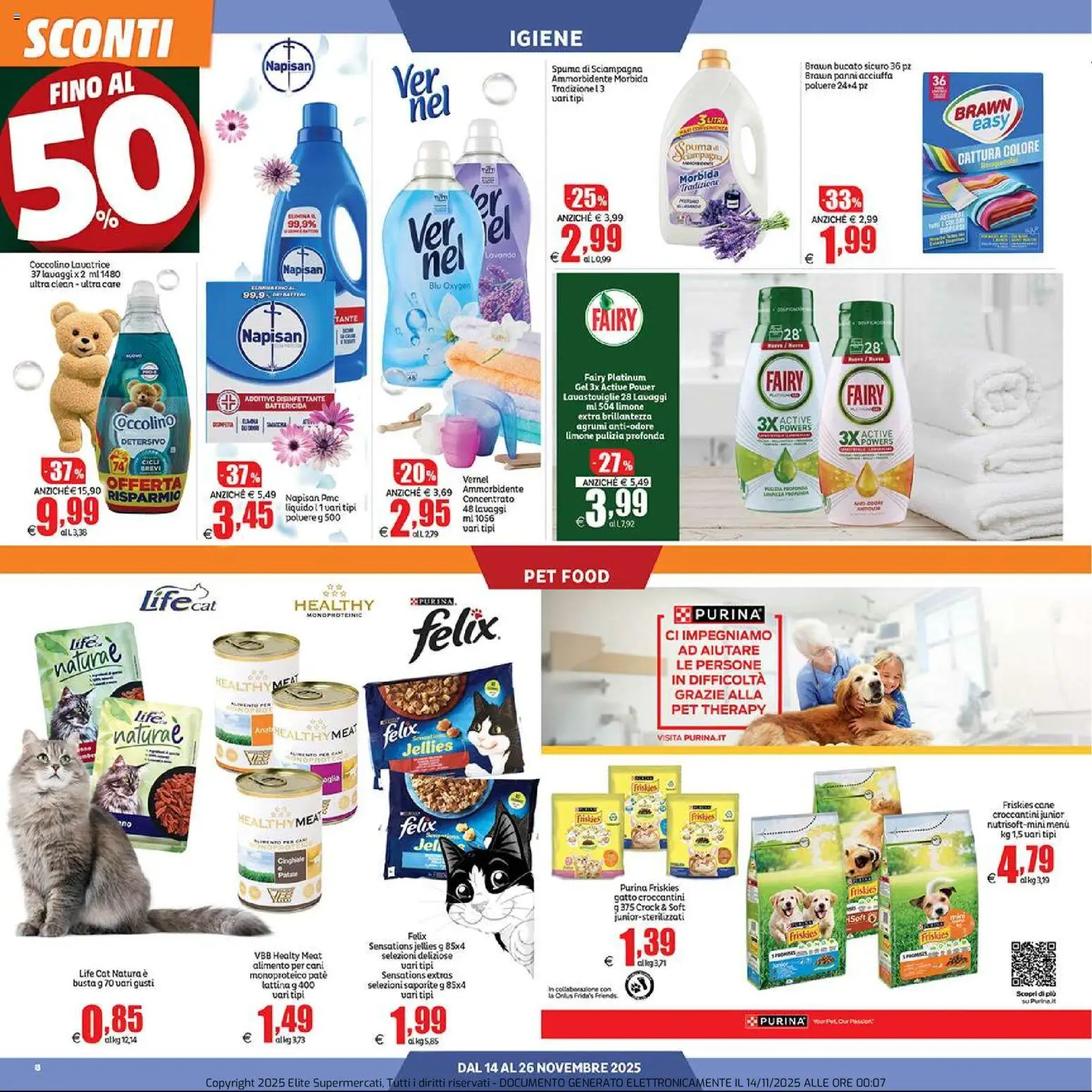 Volantino Elite Supermercati del 14.11.2025 | Pagina: 8 | Prodotti: Paté, Ammorbidente, Limone, Lavastoviglie