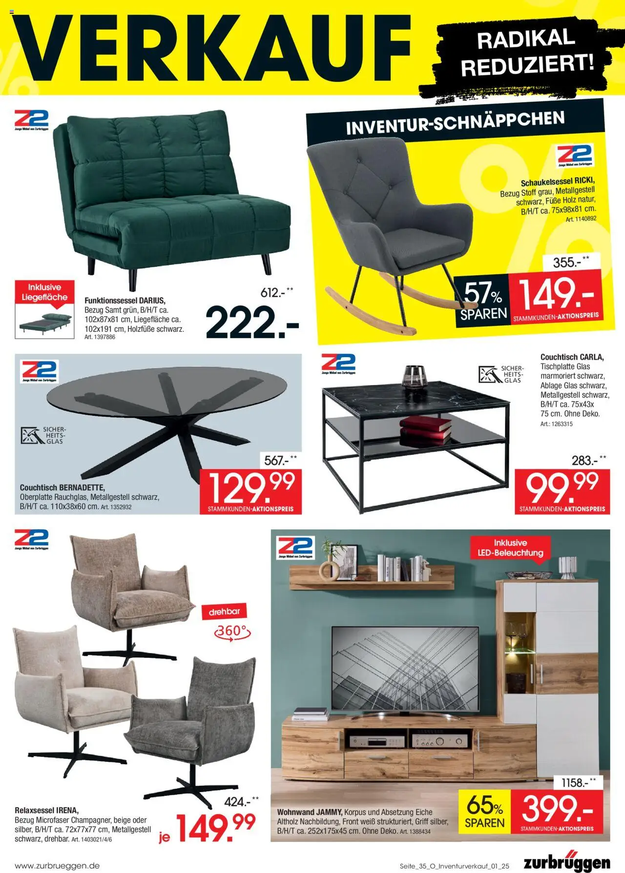 Zurbrüggen Inventurverkauf - gültig ab dem 04.08.2025 | Seite: 39 | Produkte: Relaxsessel, Wohnwand, Couchtisch