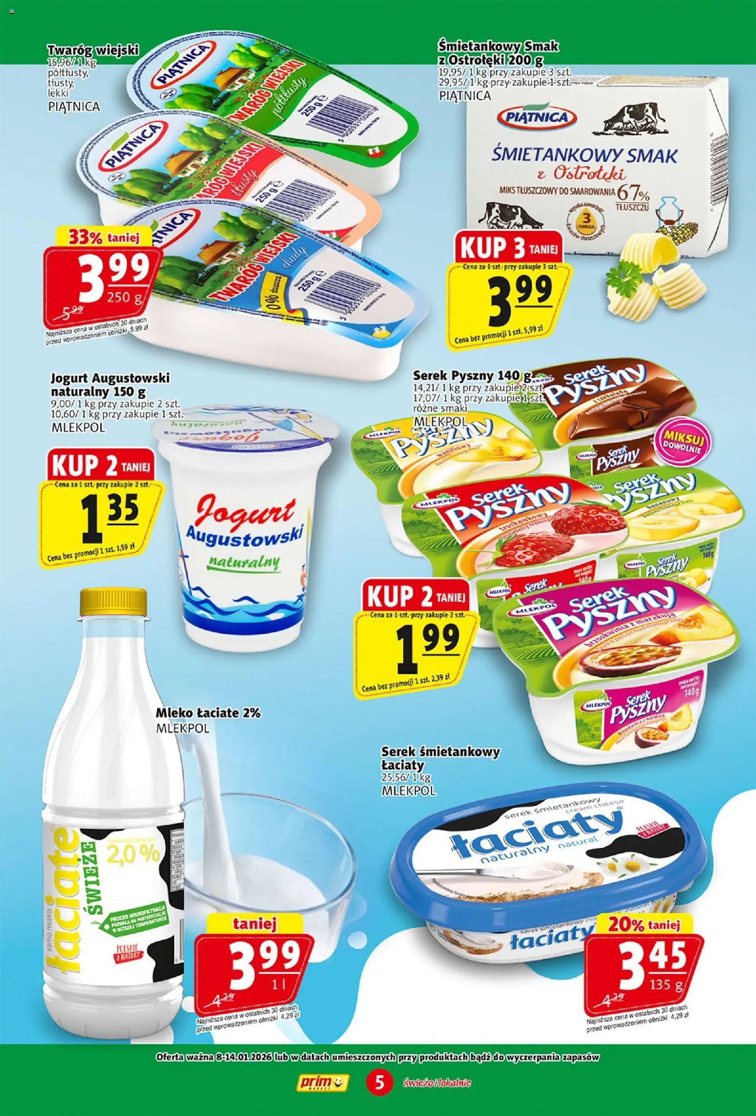 Prim Market Gazetka od 08.01.2026 | Strona: 5 | Produkty: Brzoskwinia, Mleko, Jogurt, Twaróg