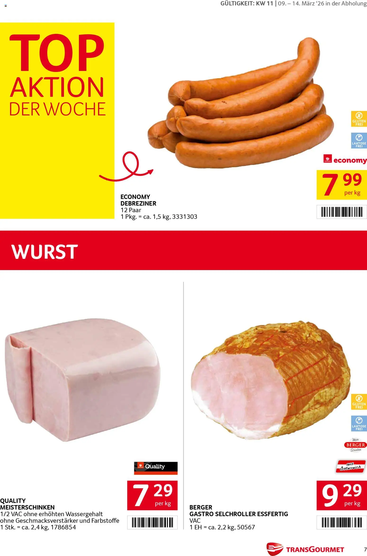 Transgourmet Flugblatt gültig ab 08.03.2026 | Seite: 7 | Produkte: Wurst