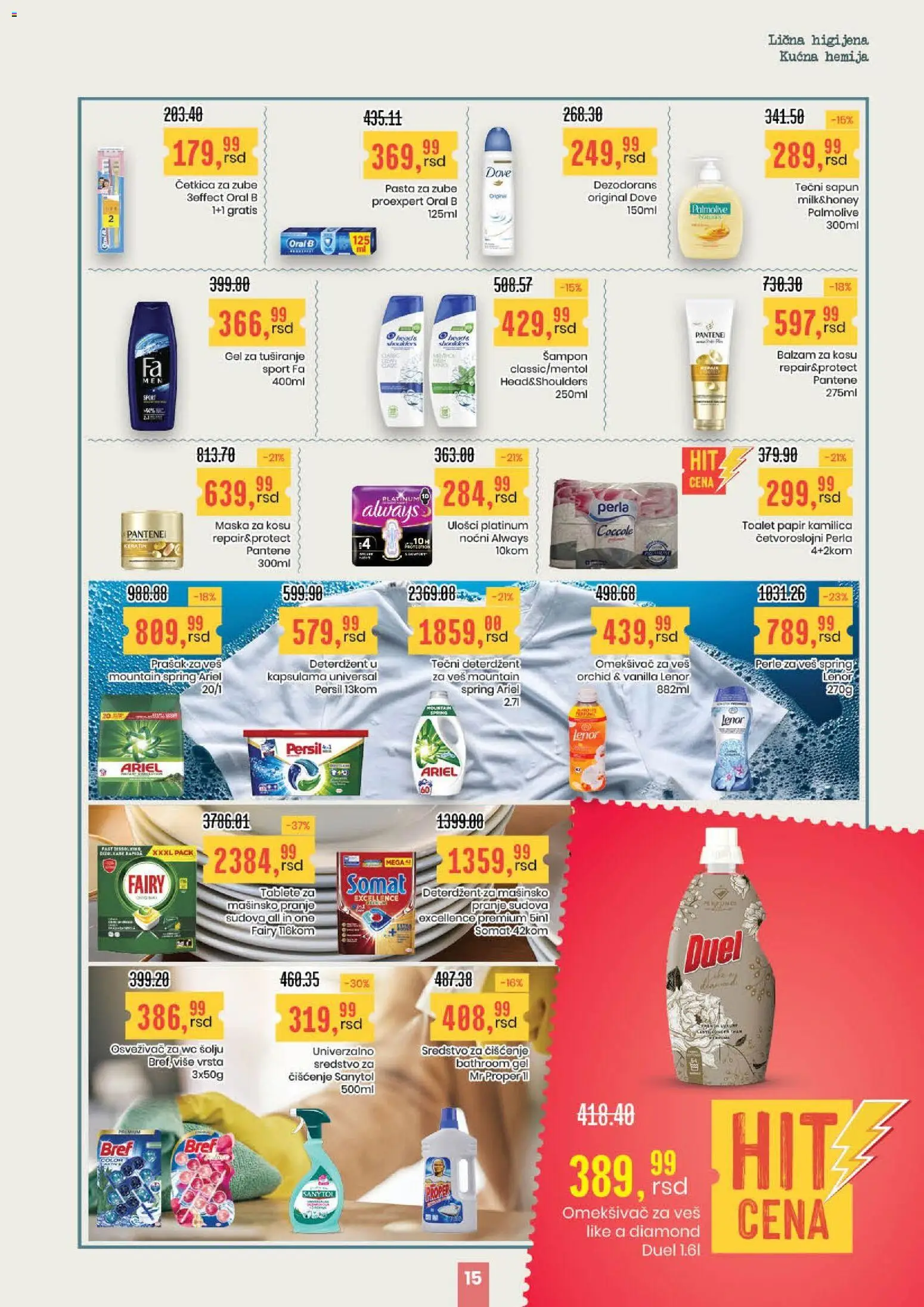 Aroma Market katalog - važi od 08.01.2026 | Strana: 15 | Proizvode: Tečni sapun, Somat, Mr proper, Balzam