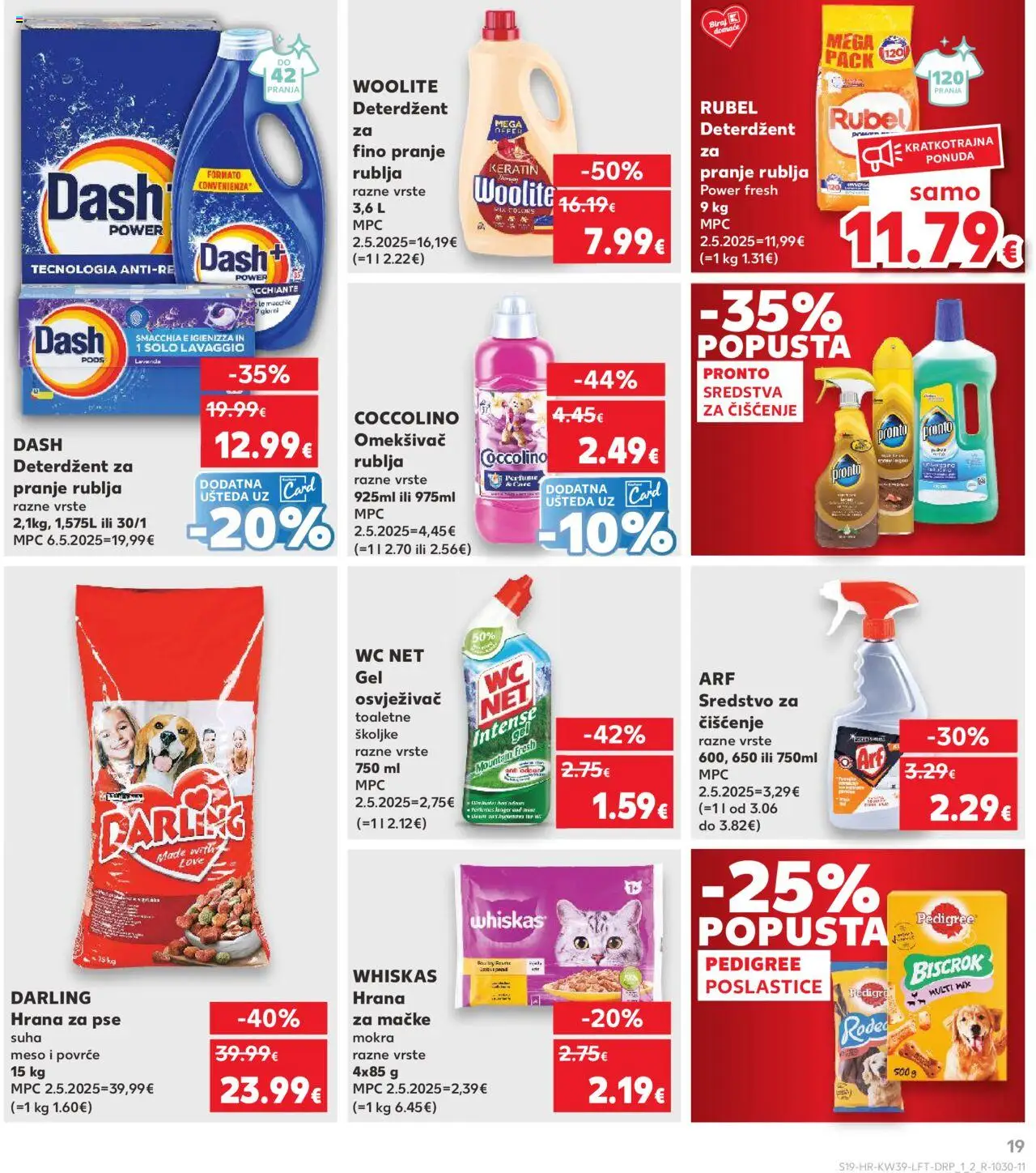 Kaufland HR akciós ujság - amely érvényes a következő dátumtól: 24.09.2025 | Oldal: 19 | Termékek: Coccolino, Whiskas, WC