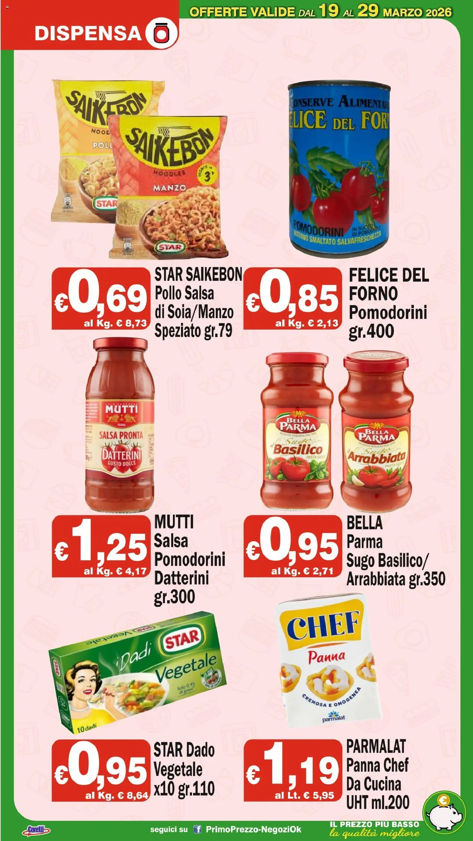 Volantino Primo Prezzo del 19.03.2026 | Pagina: 7 | Prodotti: Manzo, Panna, Mutti, Sugo