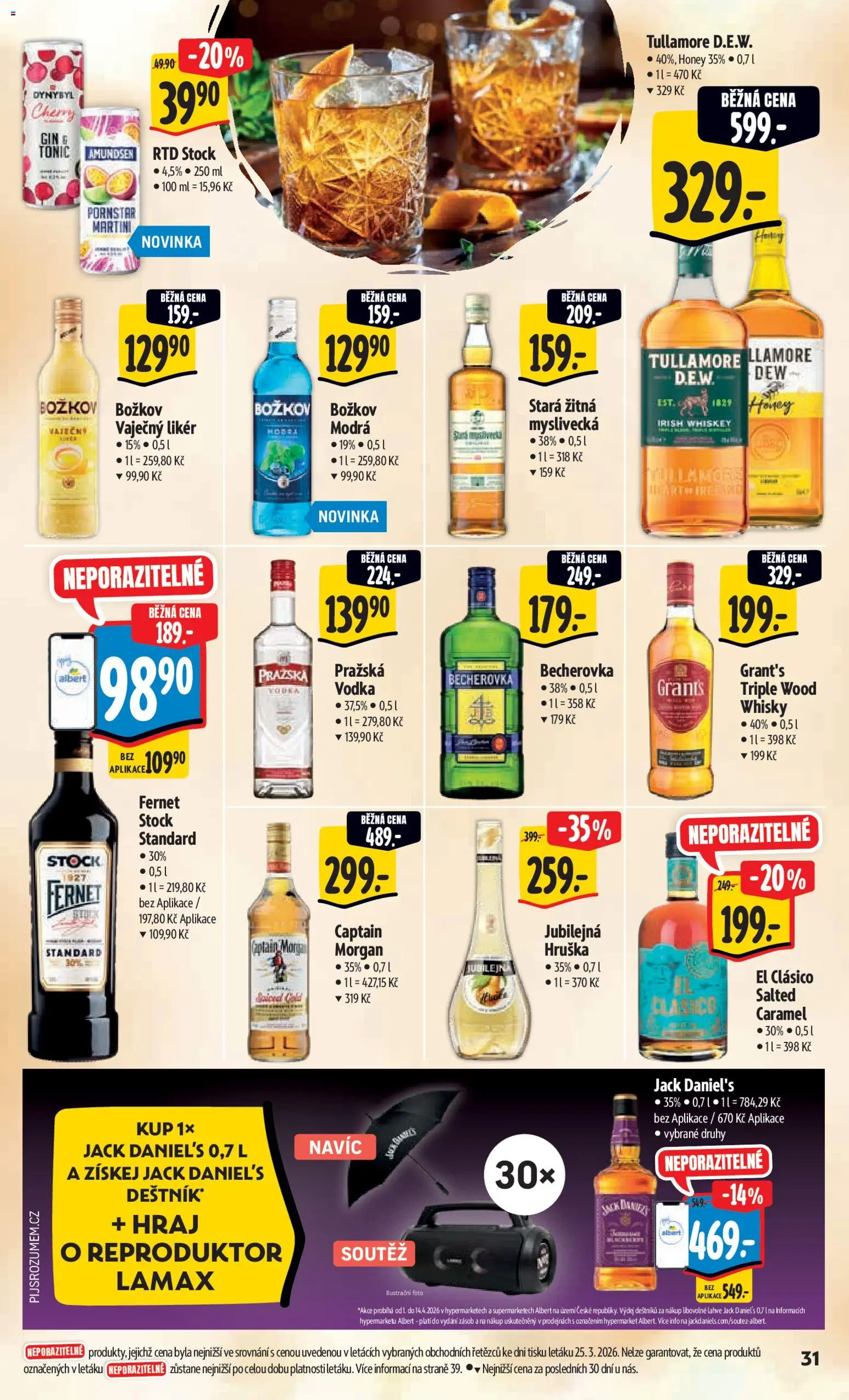 Albert leták - Hypermarket od 01.04.2026 | Strana: 39 | Produkty: Whiskey, Vodka, Jack Daniel’s, Lahve