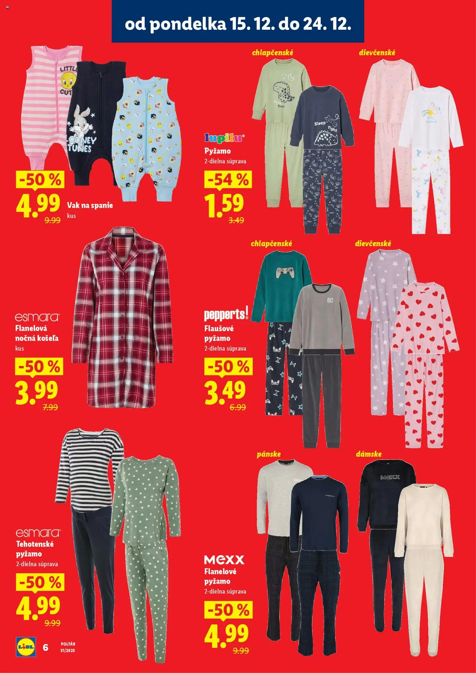 Nové Lidl akcie – leták je platný od 15.12.2025 | Strana: 6 | Produkty: Košeľa, Pyžamo