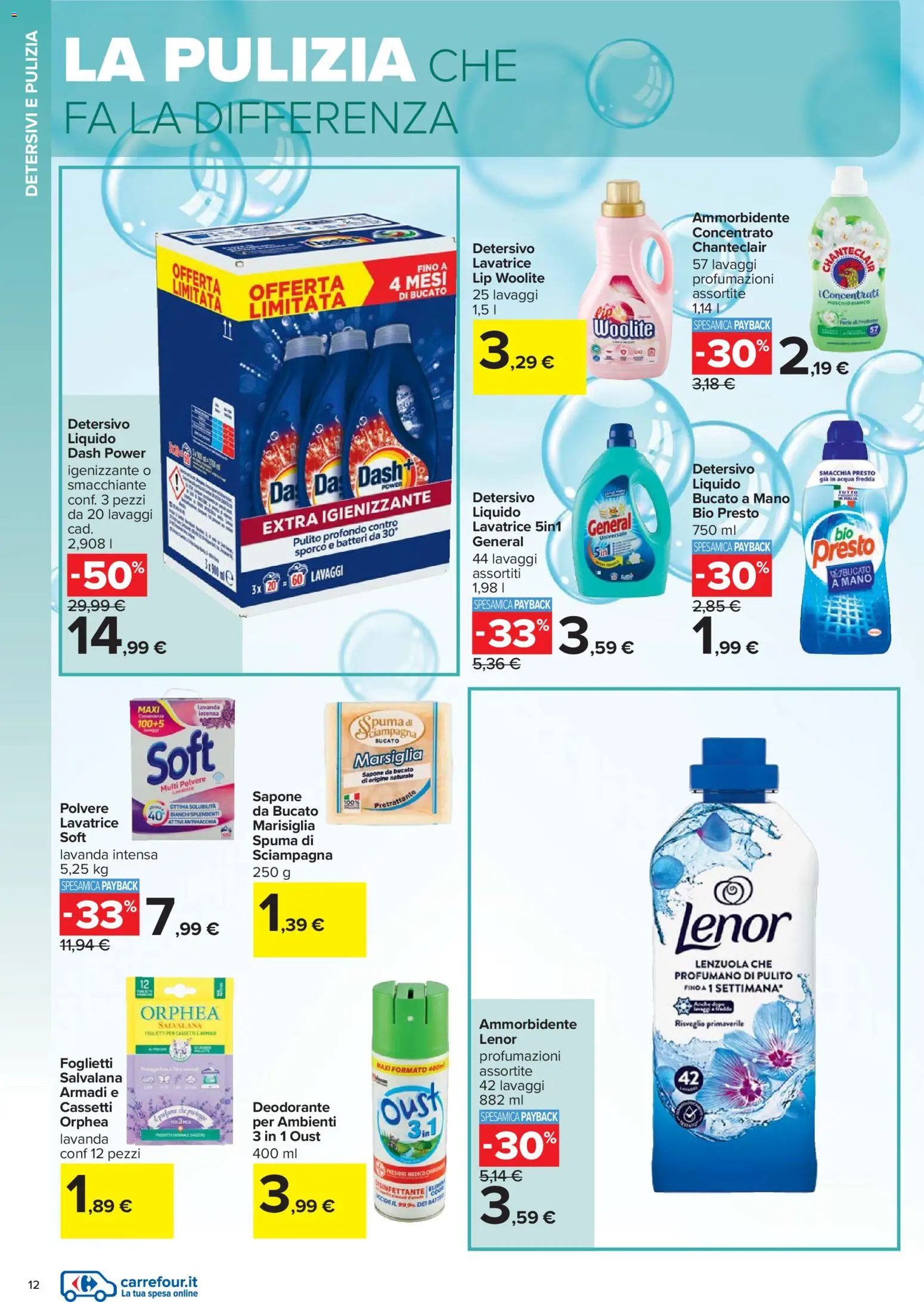 Volantino Carrefour del 27.12.2025 | Pagina: 12 | Prodotti: Ammorbidente, Acqua, Lavanda, Lenzuola