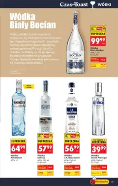 Pogląd oferty "Wódka Biały Bocian, Polska wódka żytnia segmentu premium. Jej znakiem rozpoznawczym jest wyjątkowa łagodność i czystość smaku, uzyskana dzięki starannej, wielostopniowej filtracji. Smukła butelka i subtelny profil sprawiają, że jest wybierana na uroczyste okazje. Najlepiej smakuje podawana po mocnym schłodzeniu. 40%, 1,75 l" - ważna od 23.03.2026 | Strona: 29