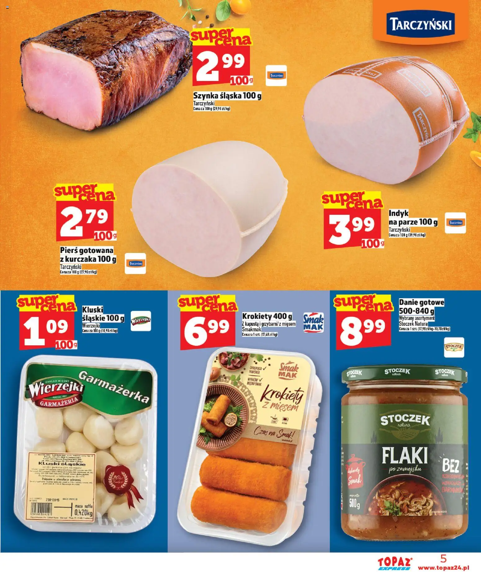 Topaz Gazetka - Express od 19.02.2026 | Strona: 5 | Produkty: Kapusta, Krokiety, Kluski śląskie, Flaki
