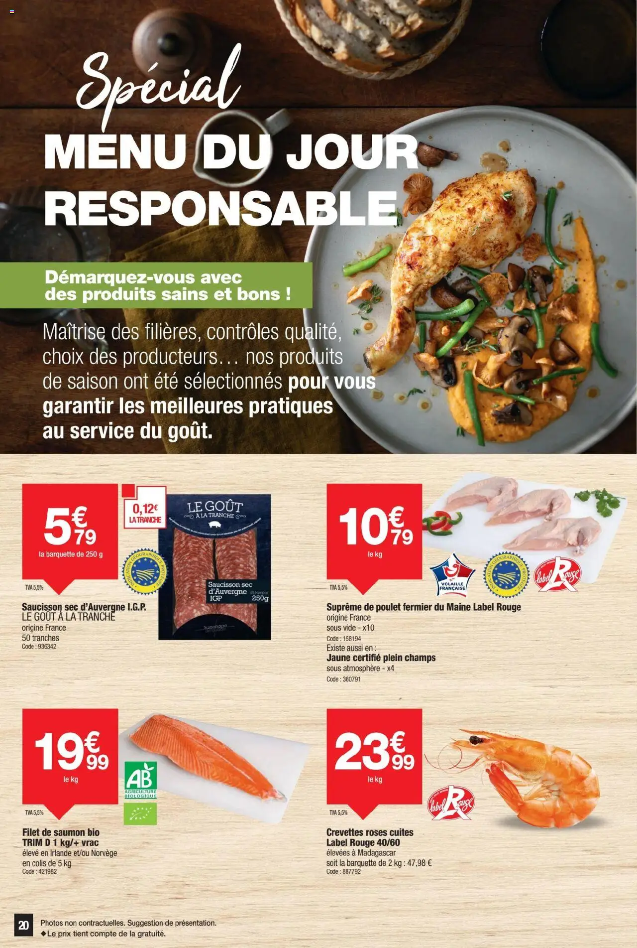  | Page: 20 | Produits: Saucisson sec, Volaille, Crevettes, Saumon
