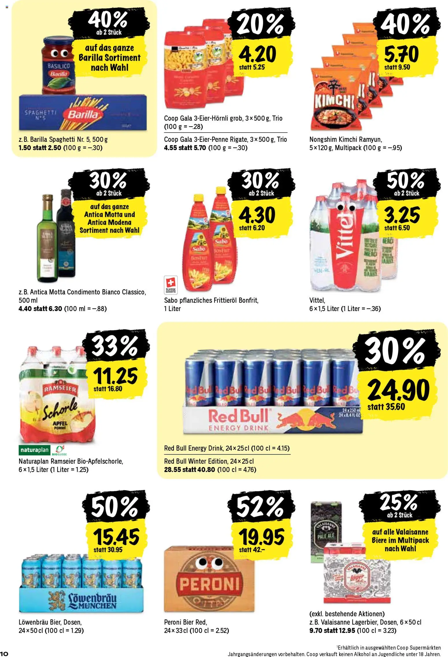 Coop Aktionen – gültig ab 04.12.2025 | Seite: 10 | Produkte: Red bull, Barilla, Äpfel, Pasta